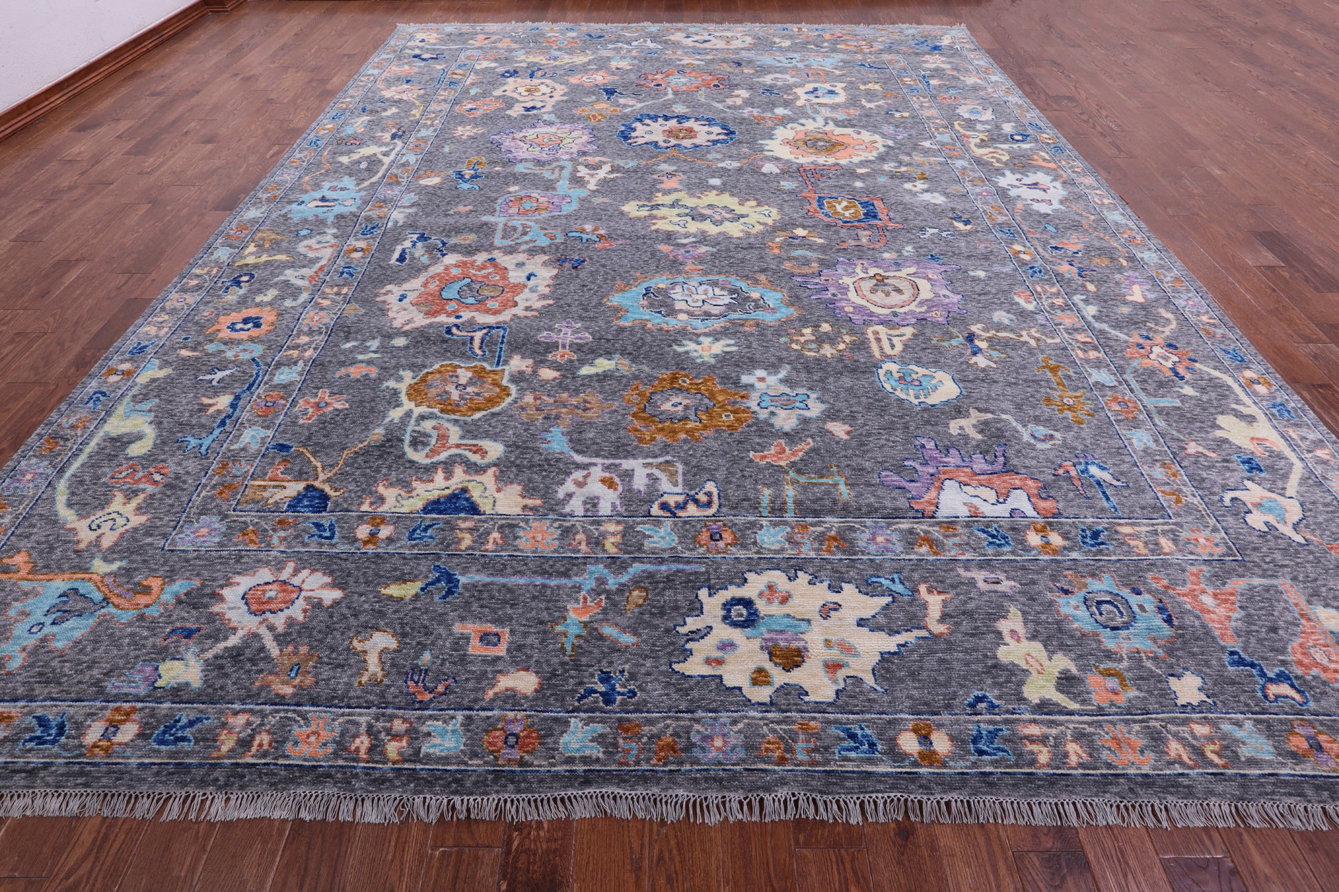 Grey Turkish Oushak Hand Knotted Wool Rug - 11' 9" X 14' 11" - Golden Nile