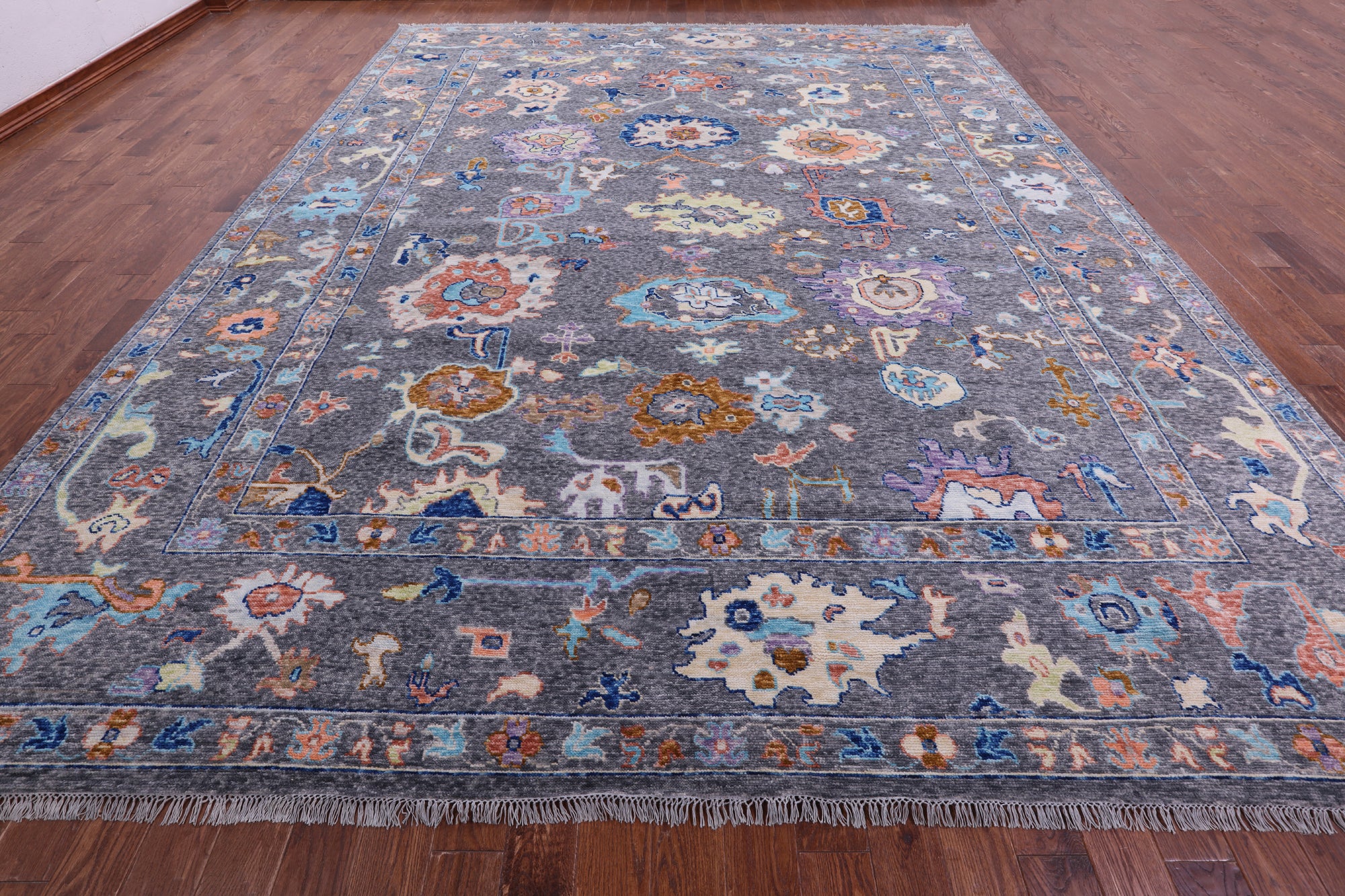 Grey Turkish Oushak Hand Knotted Wool Rug - 11' 9" X 14' 11" - Golden Nile