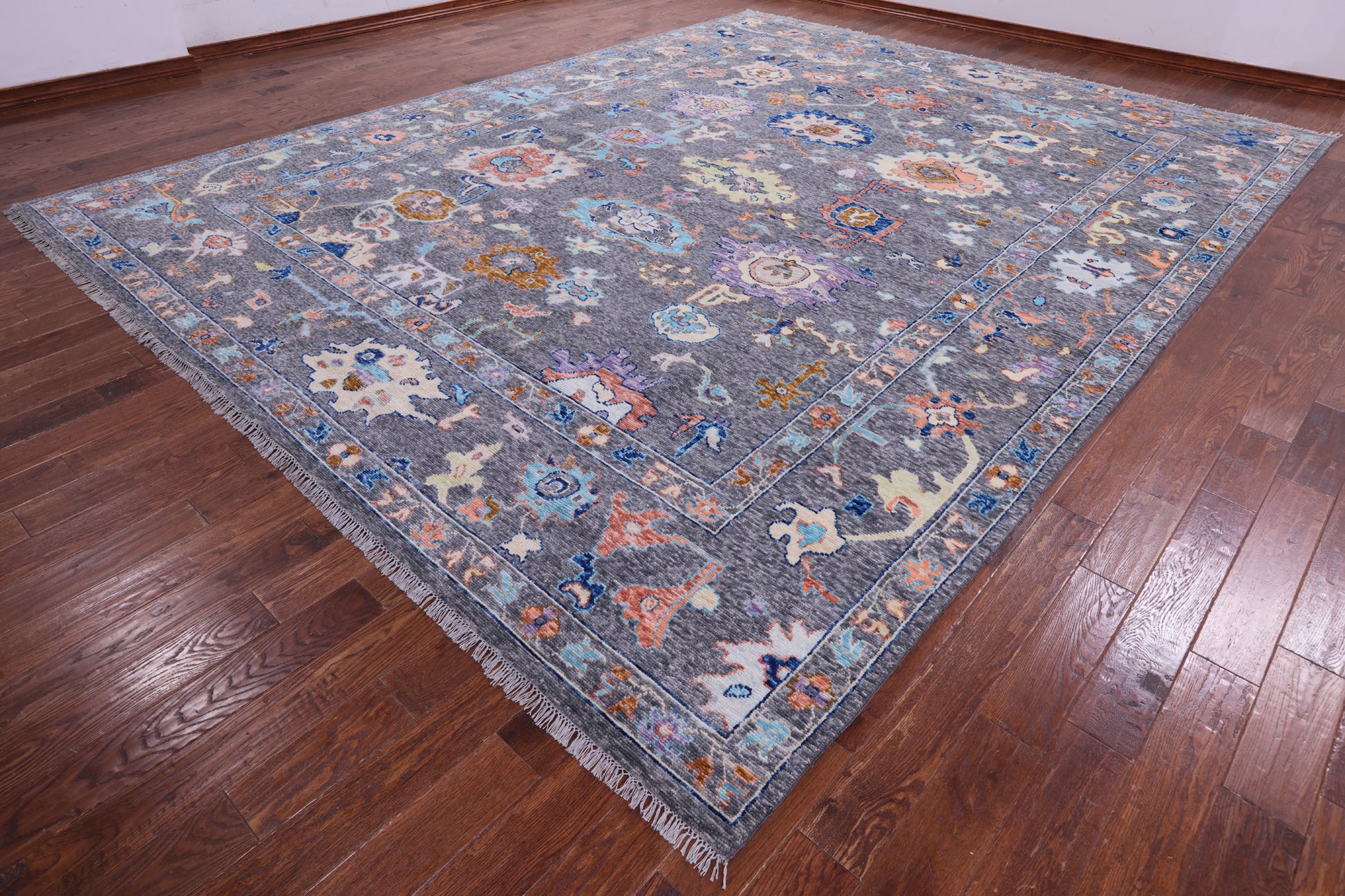 Grey Turkish Oushak Hand Knotted Wool Rug - 11' 9" X 14' 11" - Golden Nile