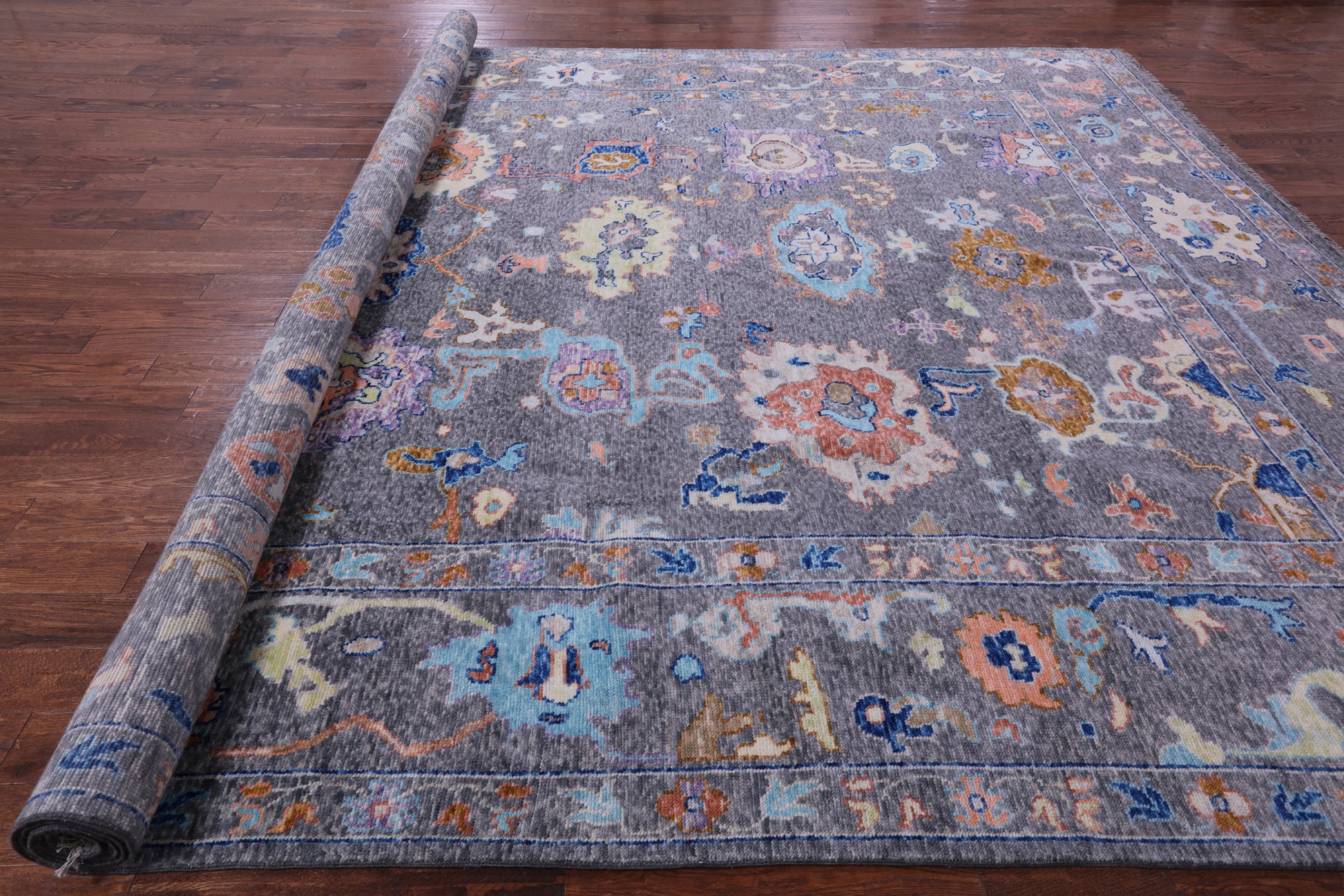 Grey Turkish Oushak Hand Knotted Wool Rug - 11' 9" X 14' 11" - Golden Nile
