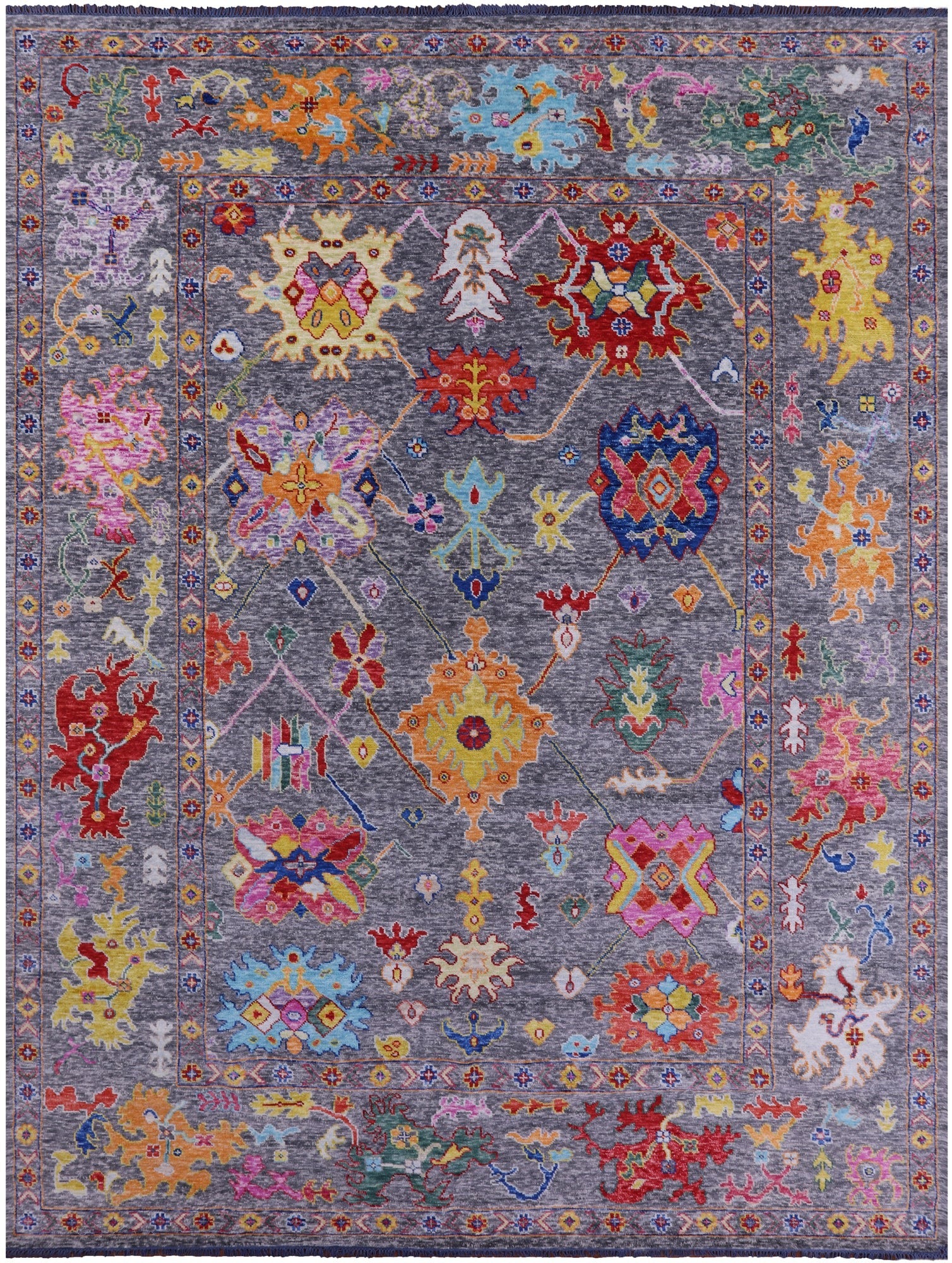 Grey Turkish Oushak Hand Knotted Wool Rug - 10' 0" X 13' 6" - Golden Nile