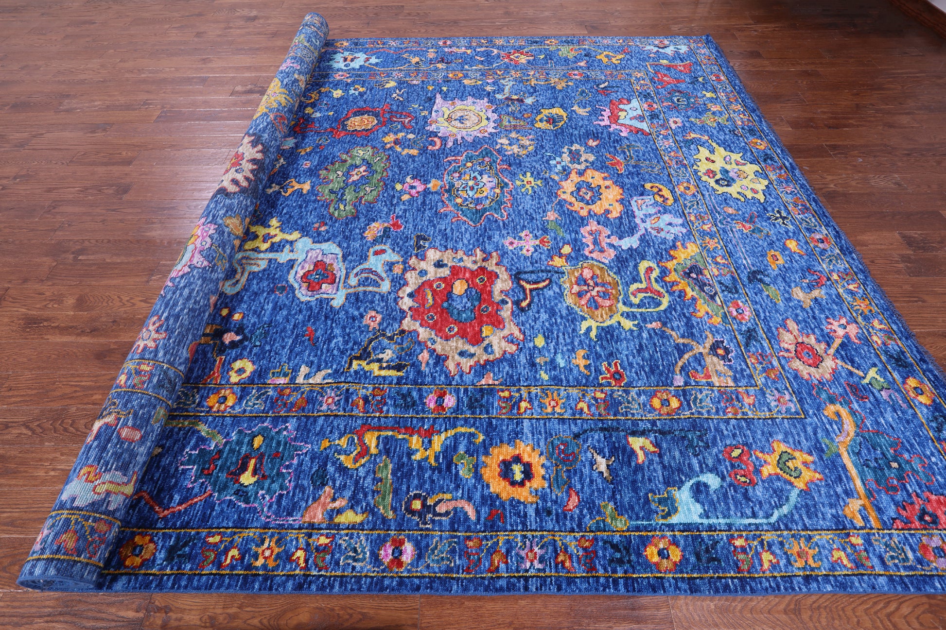 Blue Turkish Oushak Hand Knotted Wool Rug - 10' 4" X 14' 0" - Golden Nile