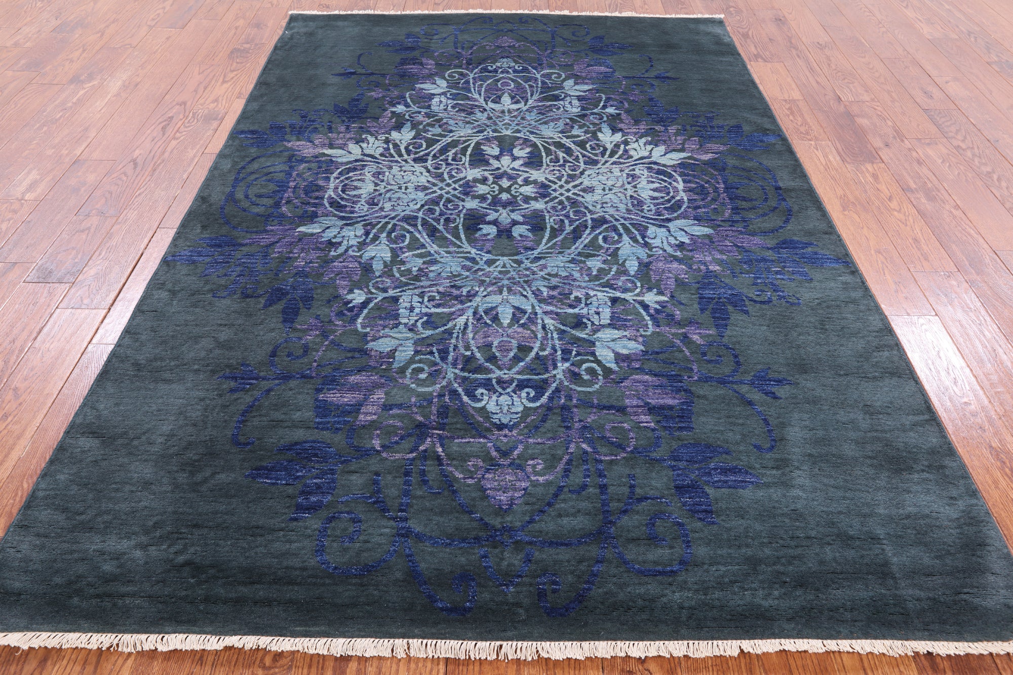 Green William Morris Handmade Wool Area Rug - 6' 2" X 9' 2" - Golden Nile