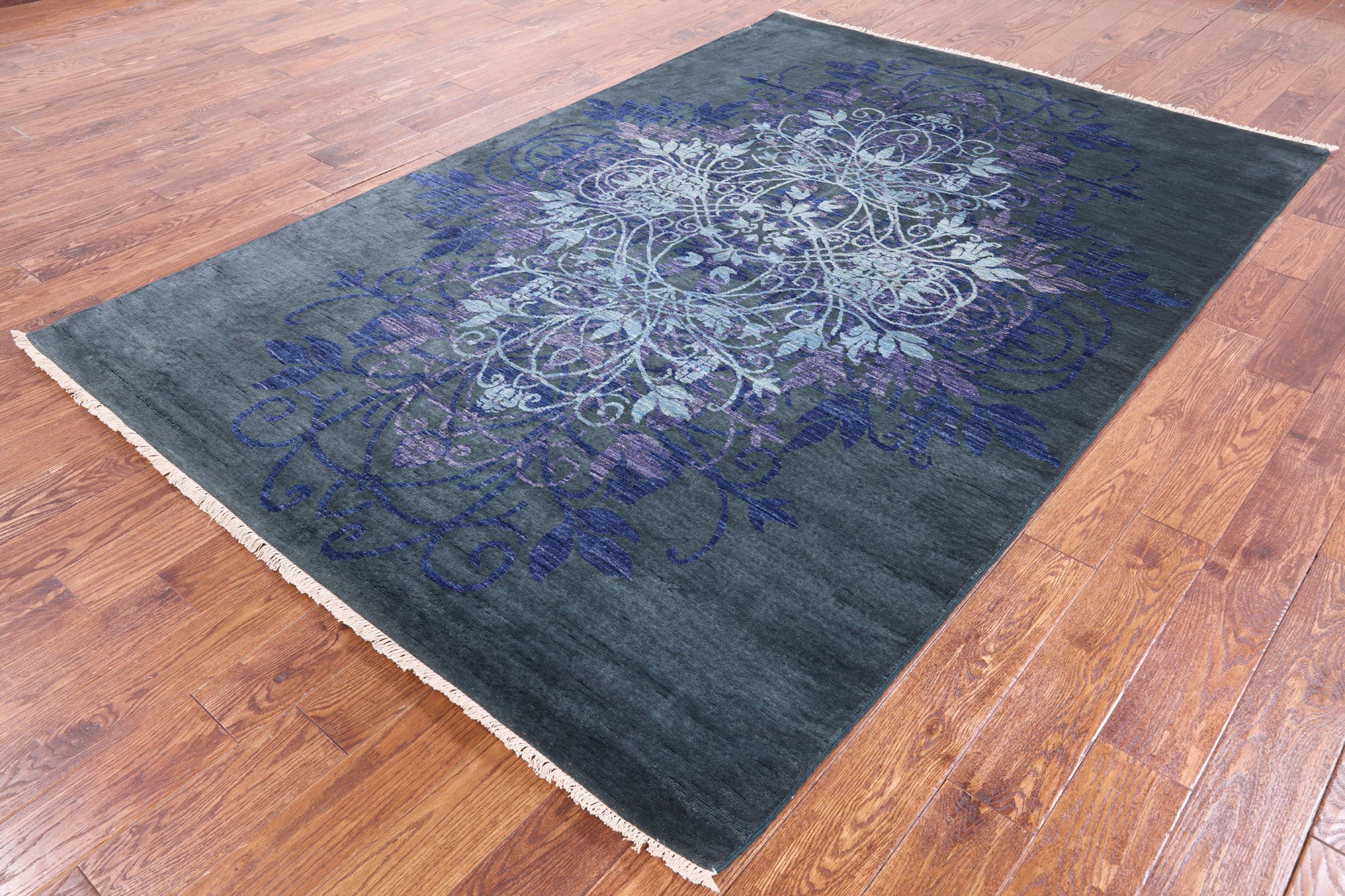Green William Morris Handmade Wool Area Rug - 6' 2" X 9' 2" - Golden Nile