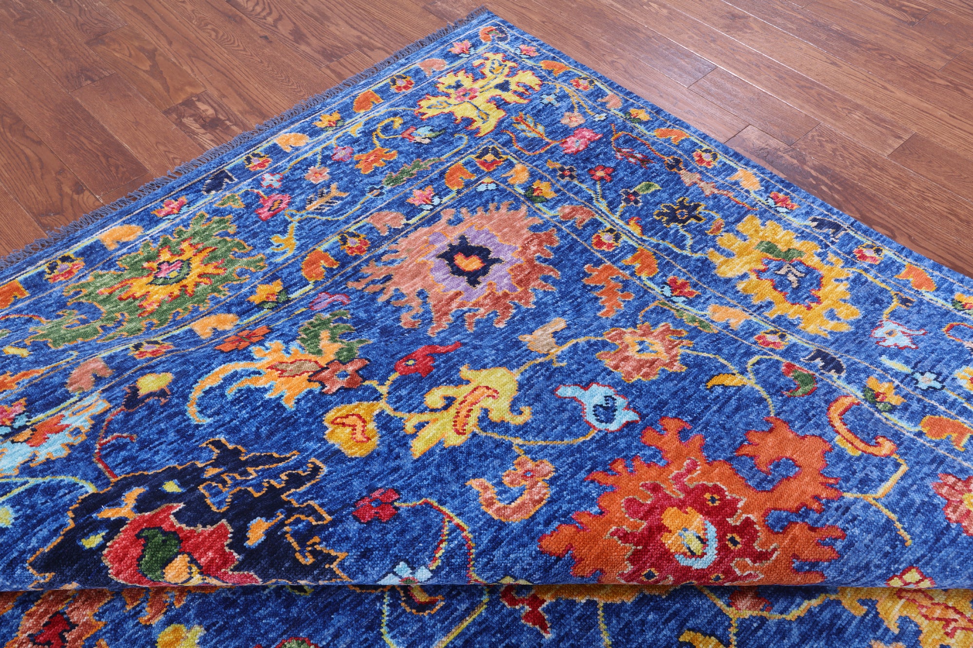 Blue Turkish Oushak Hand Knotted Wool Rug - 9' 11" X 13' 11" - Golden Nile