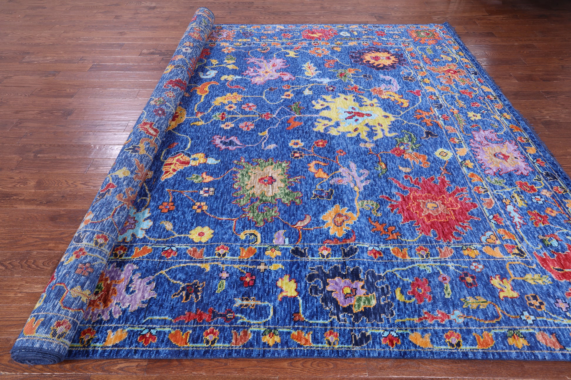 Blue Turkish Oushak Hand Knotted Wool Rug - 9' 11" X 13' 11" - Golden Nile