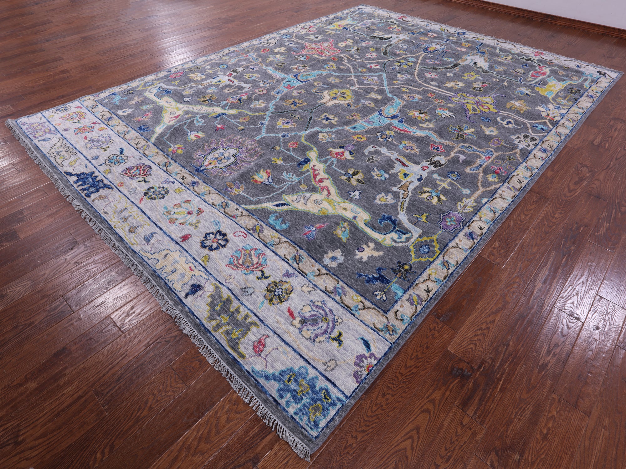 Grey Turkish Oushak Hand Knotted Wool Rug - 10' 2" X 14' 1" - Golden Nile