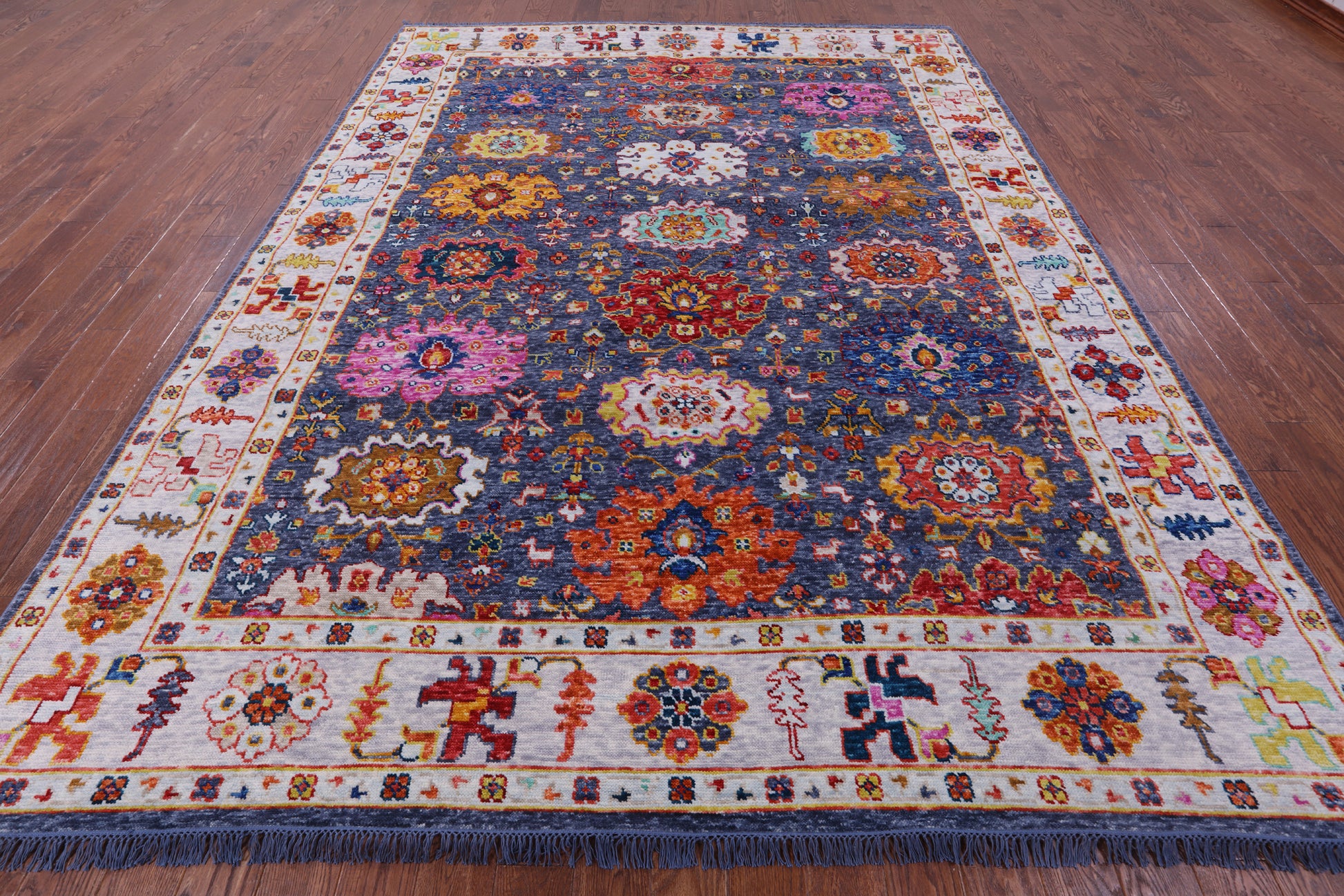 Grey Turkish Oushak Hand Knotted Wool Rug - 9' 0" X 12' 0" - Golden Nile