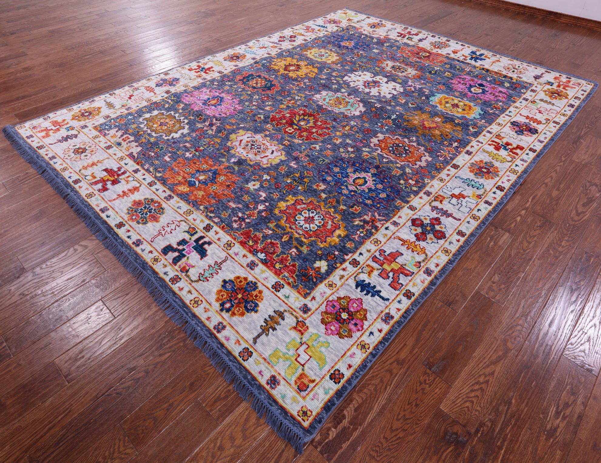 Grey Turkish Oushak Hand Knotted Wool Rug - 9' 0" X 12' 0" - Golden Nile