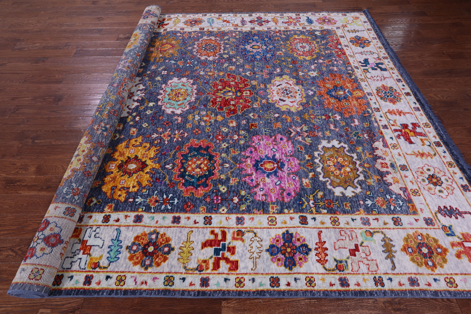 Grey Turkish Oushak Hand Knotted Wool Rug - 9' 0" X 12' 0" - Golden Nile