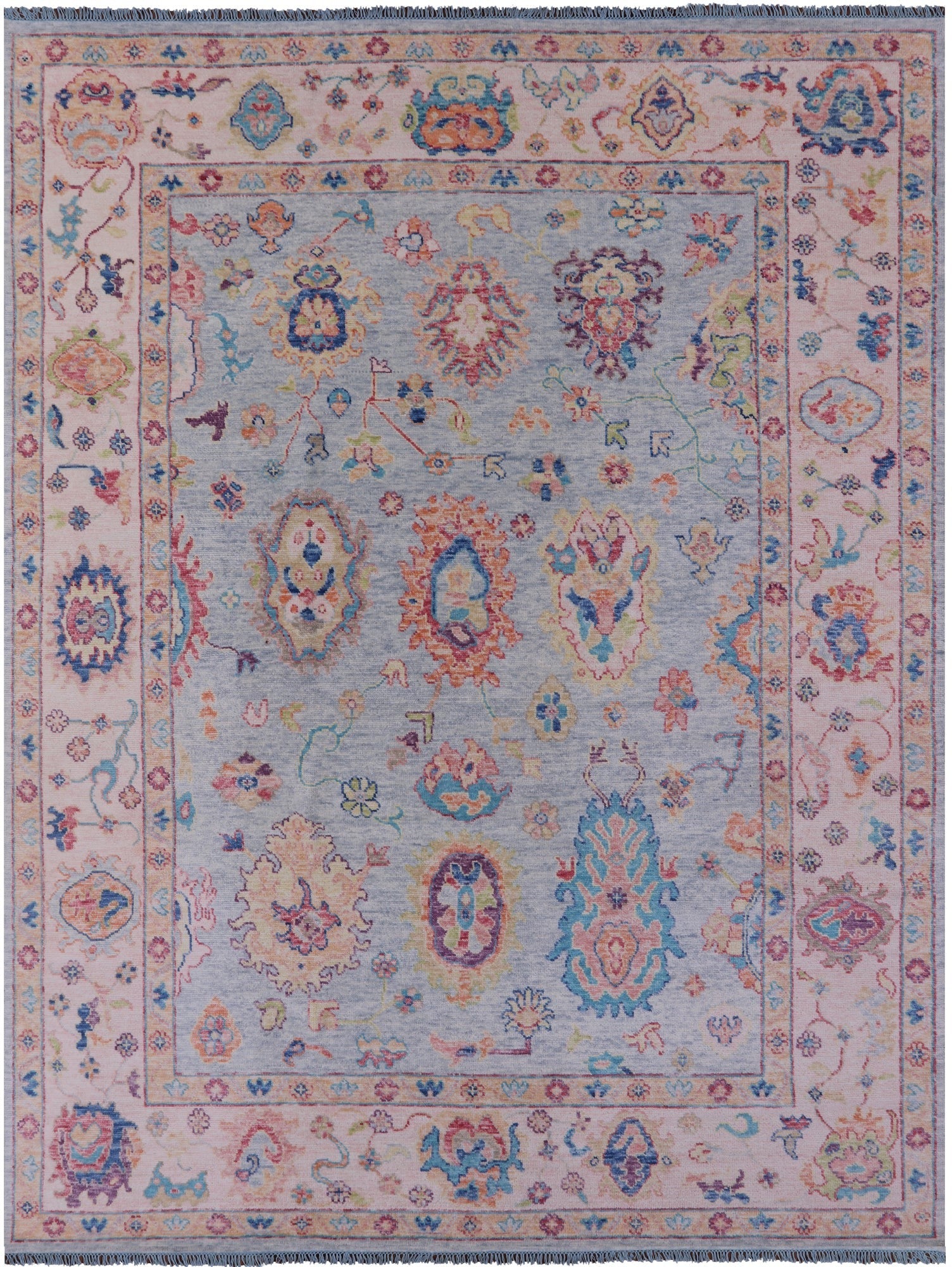 Light Blue Turkish Oushak Hand Knotted Wool Rug - 9' 3" X 11' 10" - Golden Nile