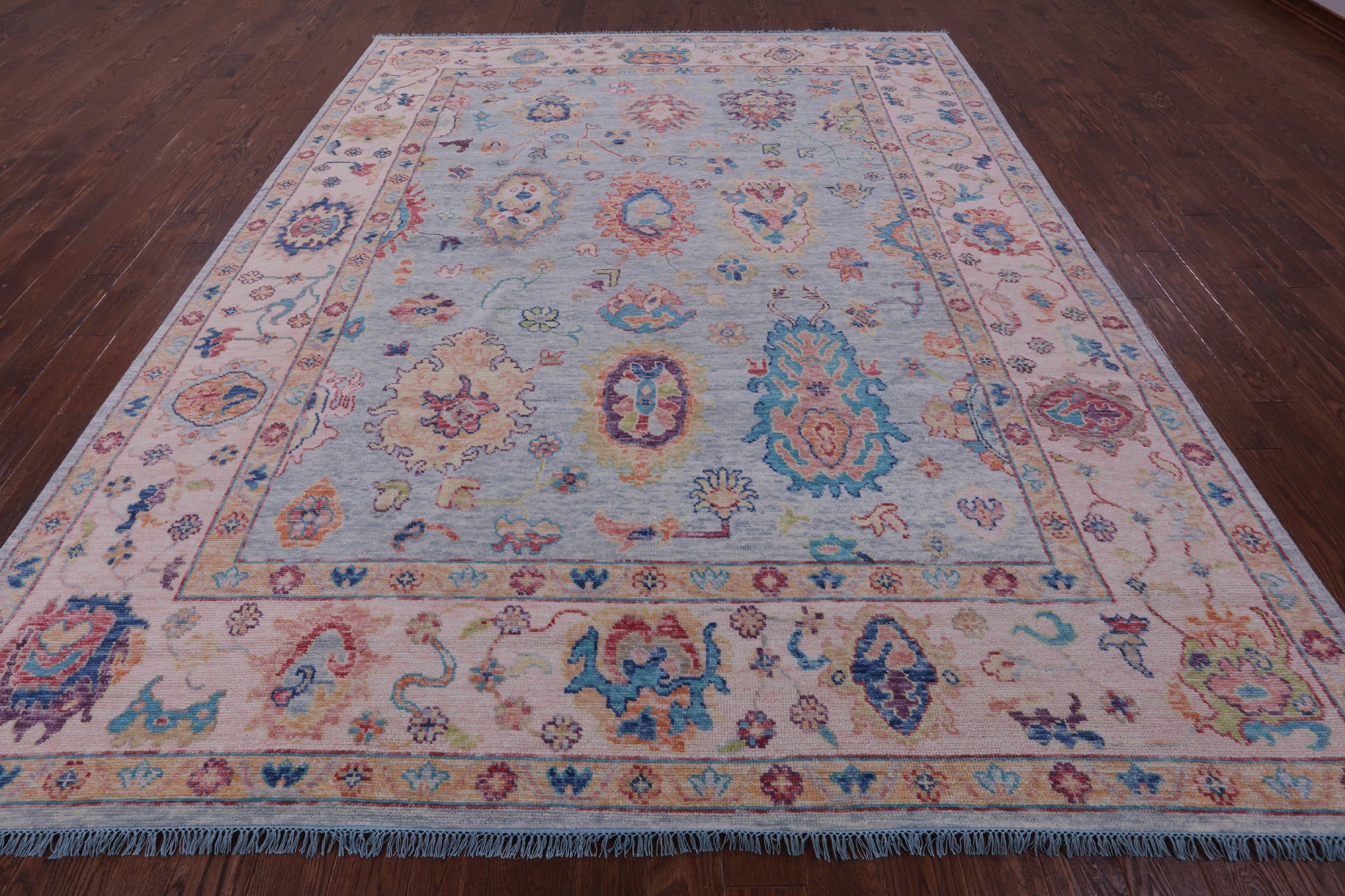 Light Blue Turkish Oushak Hand Knotted Wool Rug - 9' 3" X 11' 10" - Golden Nile