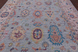 Light Blue Turkish Oushak Hand Knotted Wool Rug - 9' 3" X 11' 10" - Golden Nile