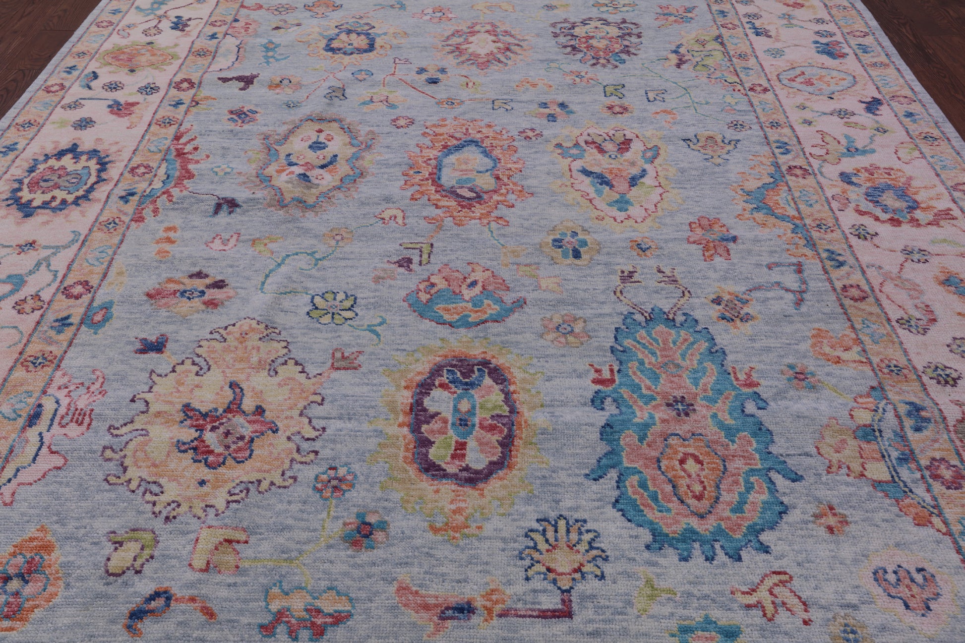 Light Blue Turkish Oushak Hand Knotted Wool Rug - 9' 3" X 11' 10" - Golden Nile