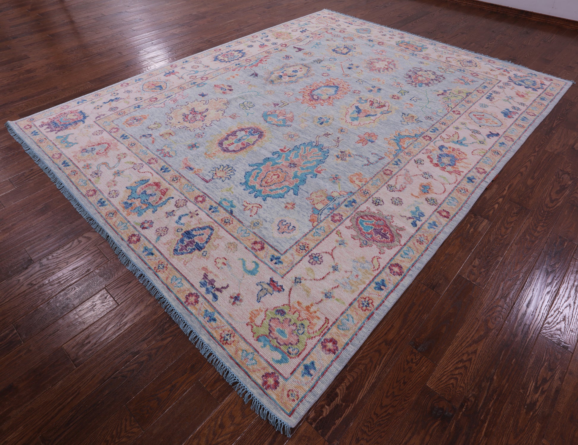 Light Blue Turkish Oushak Hand Knotted Wool Rug - 9' 3" X 11' 10" - Golden Nile