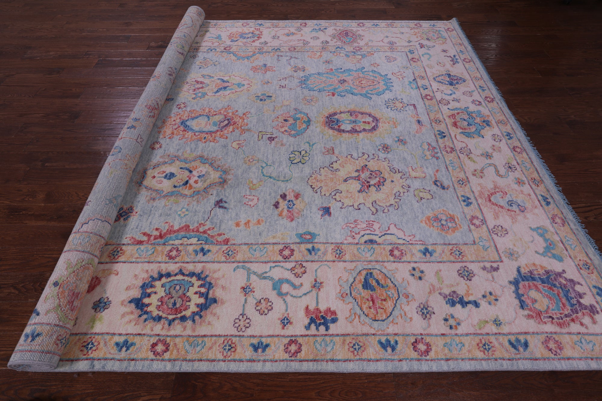 Light Blue Turkish Oushak Hand Knotted Wool Rug - 9' 3" X 11' 10" - Golden Nile
