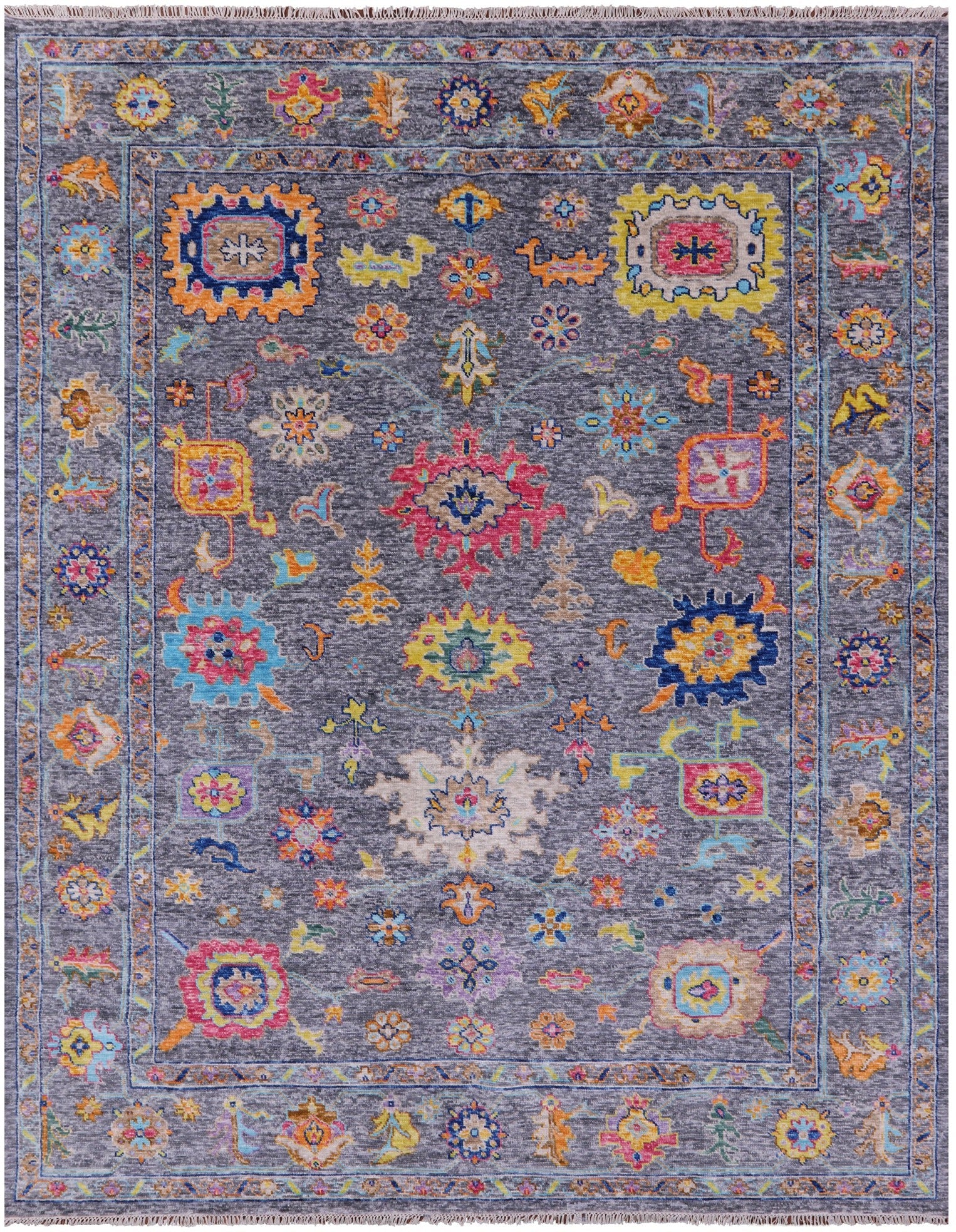 Grey Turkish Oushak Hand Knotted Wool Rug - 9' 1" X 11' 8" - Golden Nile