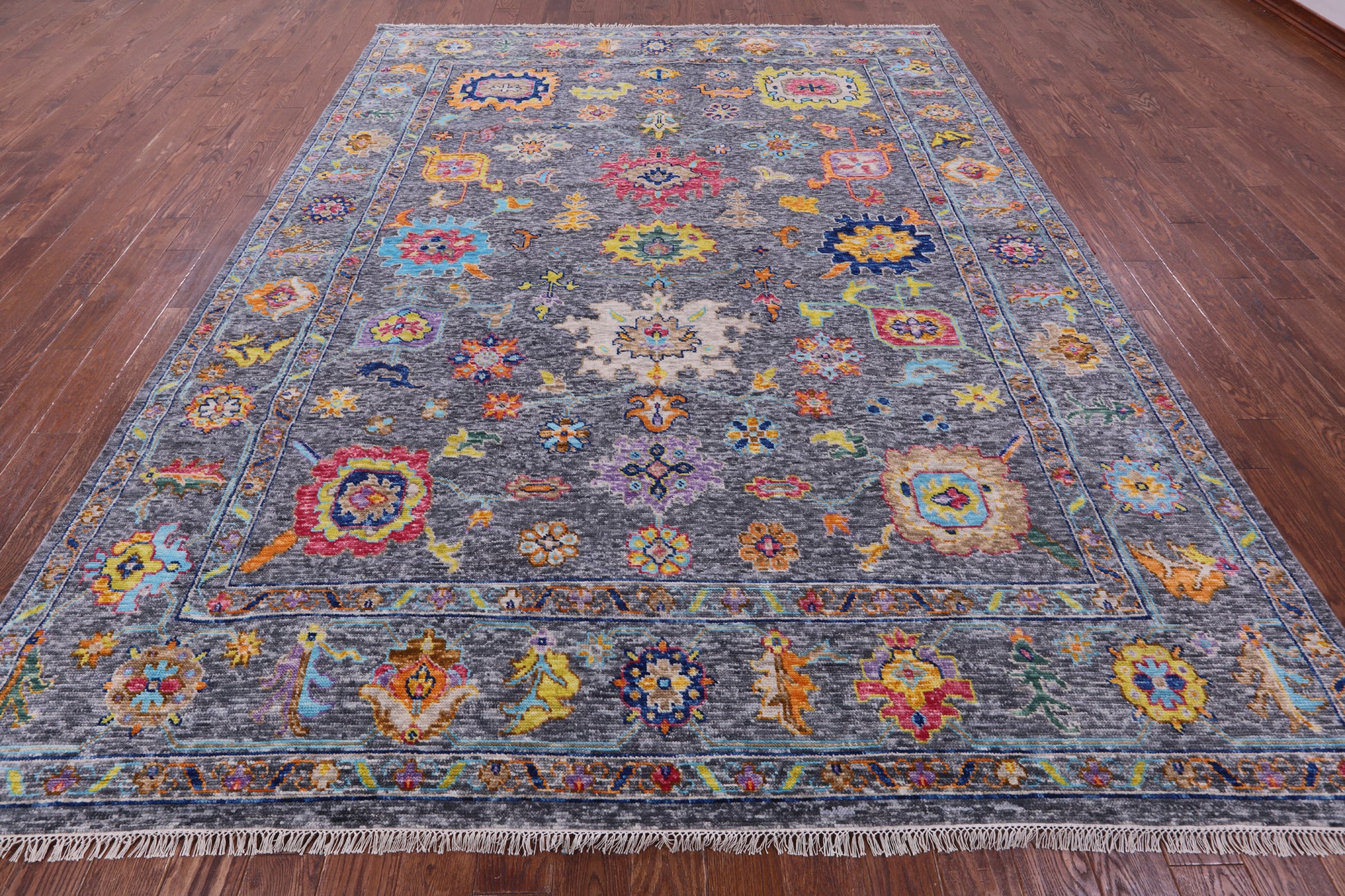 Grey Turkish Oushak Hand Knotted Wool Rug - 9' 1" X 11' 8" - Golden Nile
