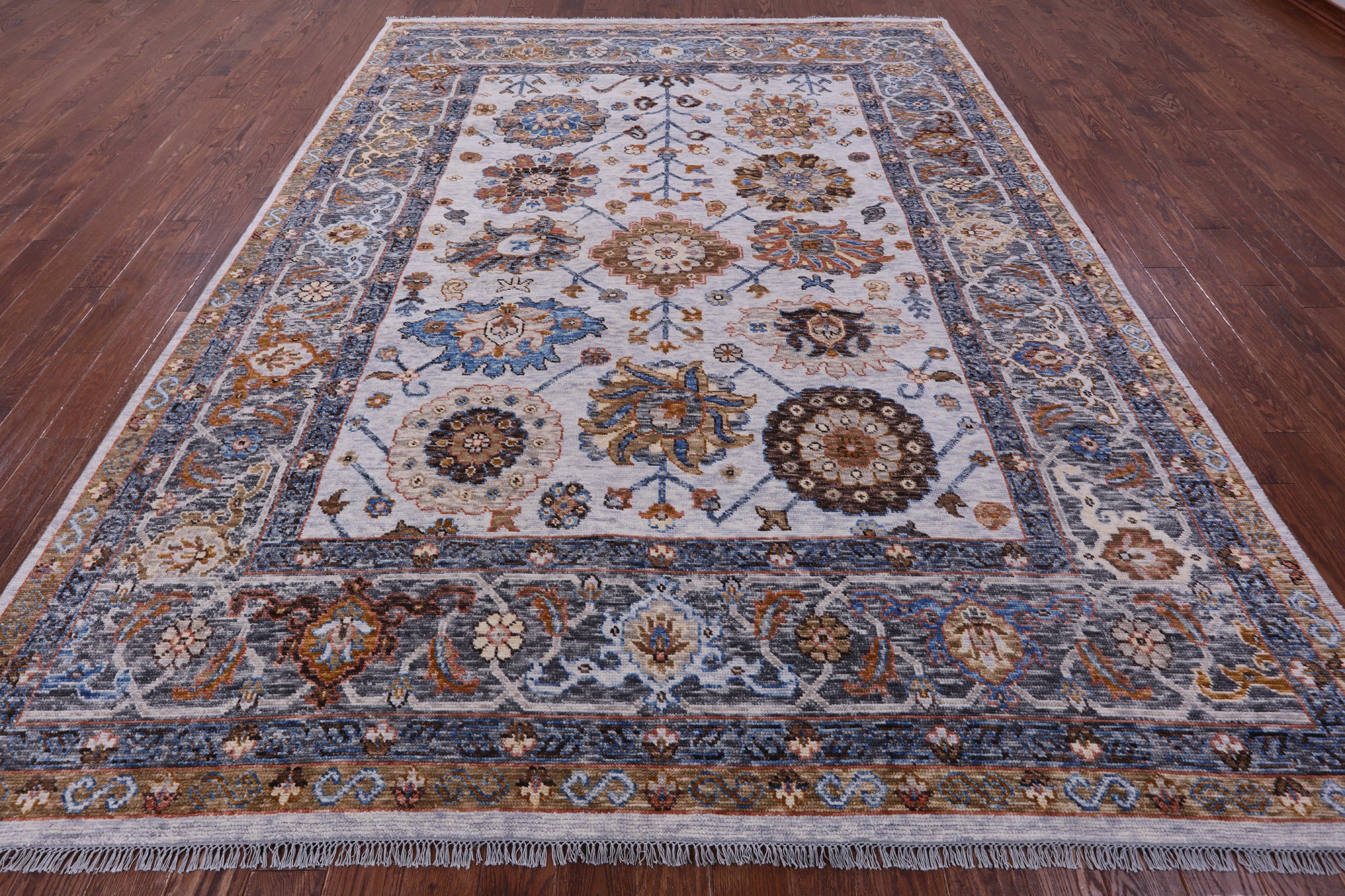 Grey Turkish Oushak Hand Knotted Wool Rug - 9' 1" X 11' 11" - Golden Nile