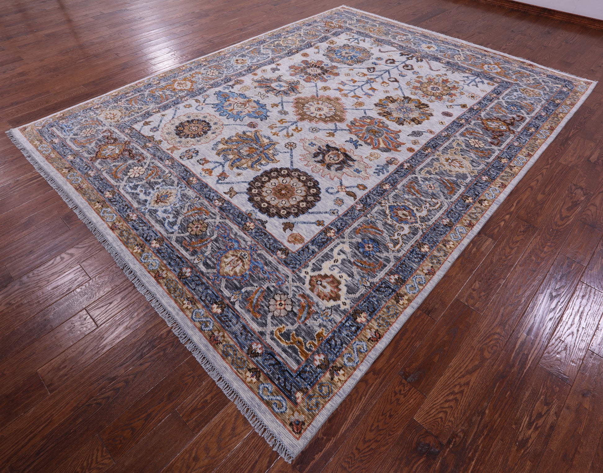 Grey Turkish Oushak Hand Knotted Wool Rug - 9' 1" X 11' 11" - Golden Nile