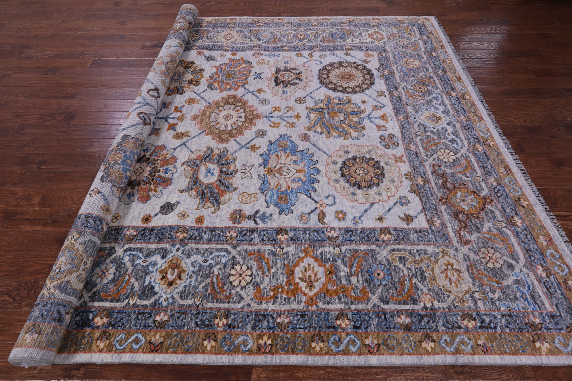 Grey Turkish Oushak Hand Knotted Wool Rug - 9' 1" X 11' 11" - Golden Nile