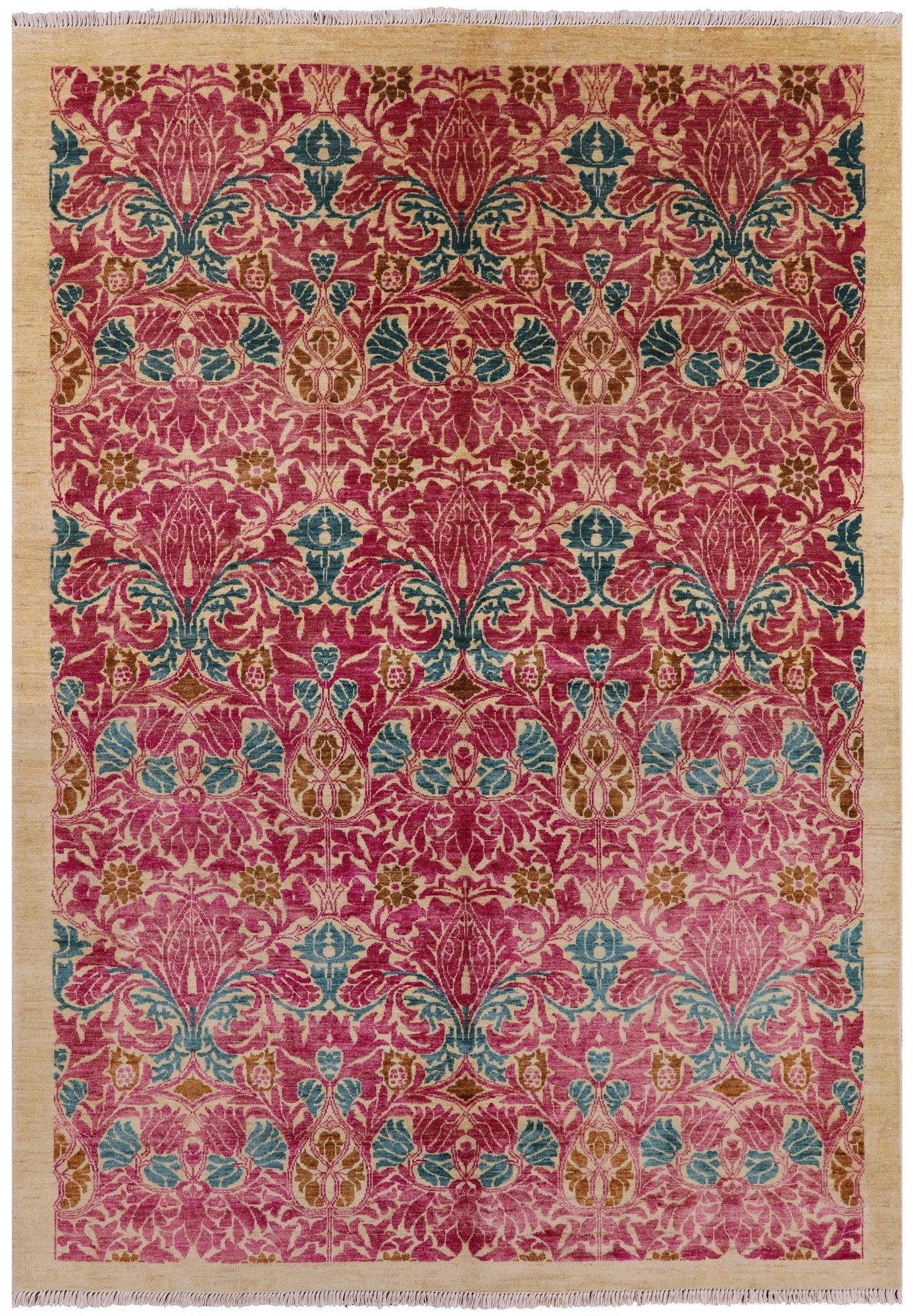 Ivory William Morris Hand Knotted Wool Area Rug - 6' 2" X 8' 8" - Golden Nile