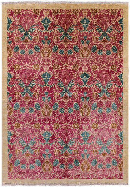 Ivory William Morris Hand Knotted Wool Area Rug - 6' 2" X 8' 8" - Golden Nile