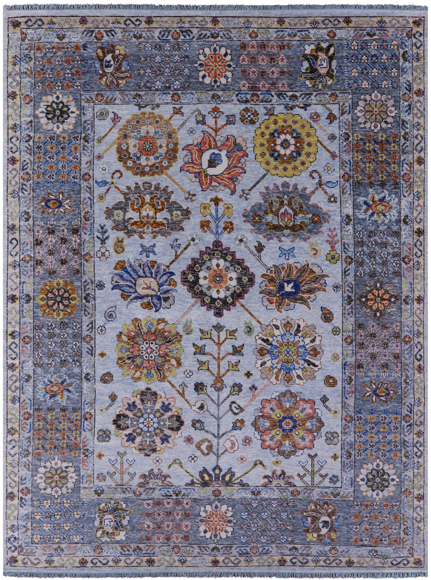 Light Blue Turkish Oushak Handmade Wool Rug - 9' 1" X 12' 2" - Golden Nile