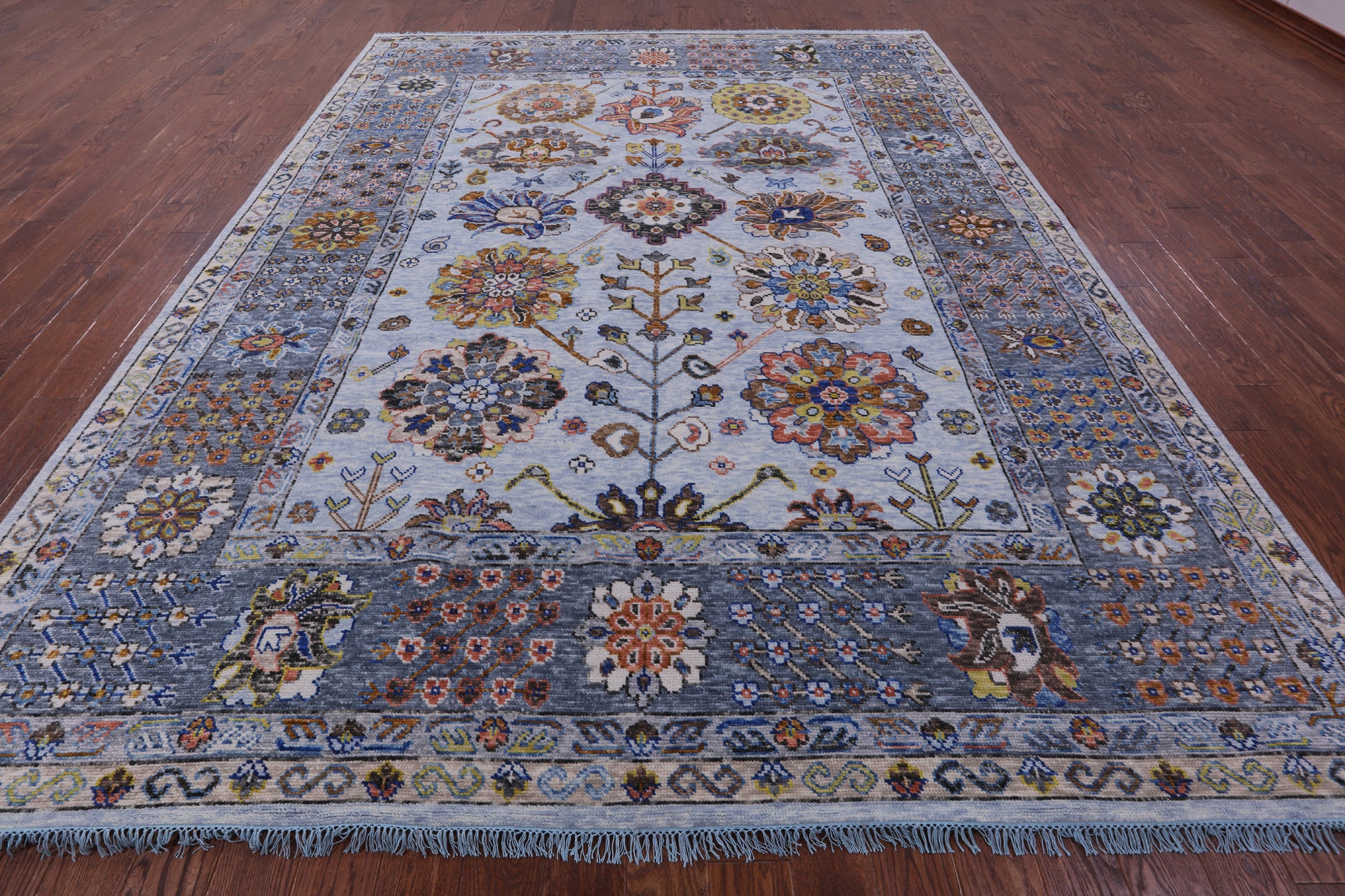 Light Blue Turkish Oushak Handmade Wool Rug - 9' 1" X 12' 2" - Golden Nile