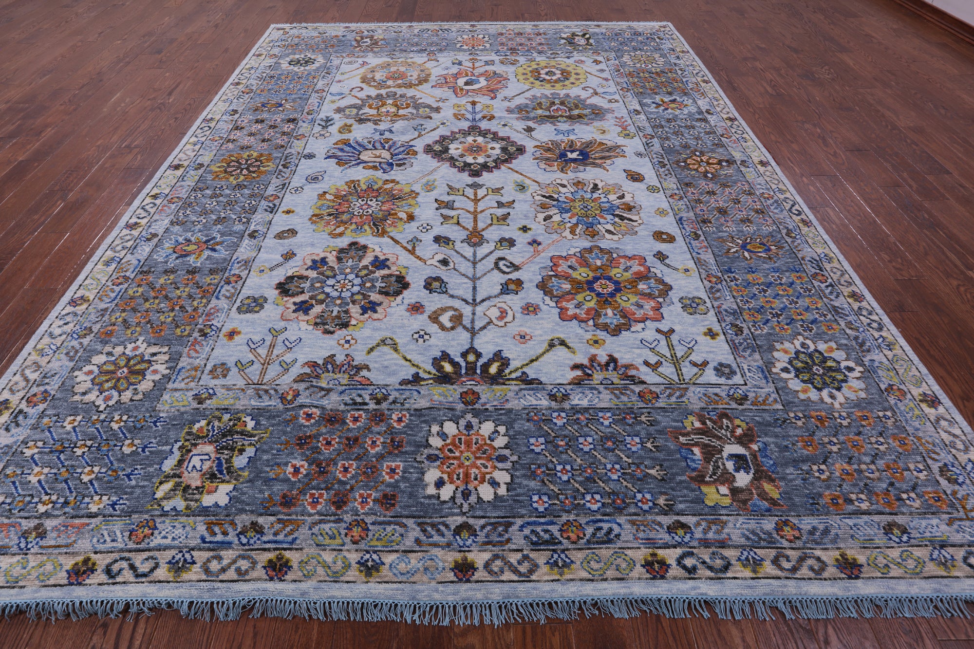 Light Blue Turkish Oushak Handmade Wool Rug - 9' 1" X 12' 2" - Golden Nile