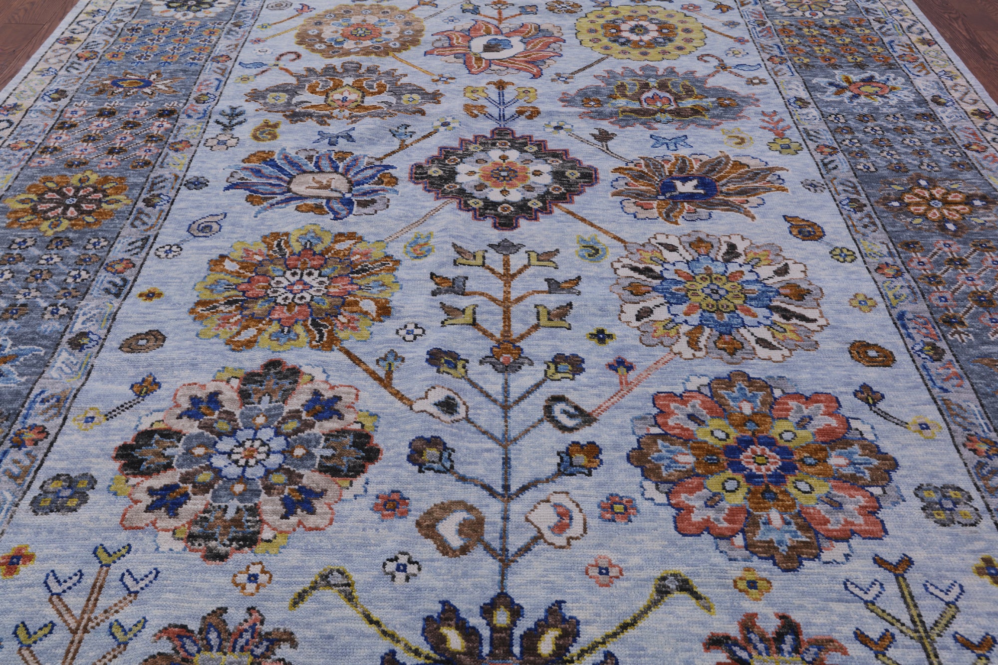 Light Blue Turkish Oushak Handmade Wool Rug - 9' 1" X 12' 2" - Golden Nile