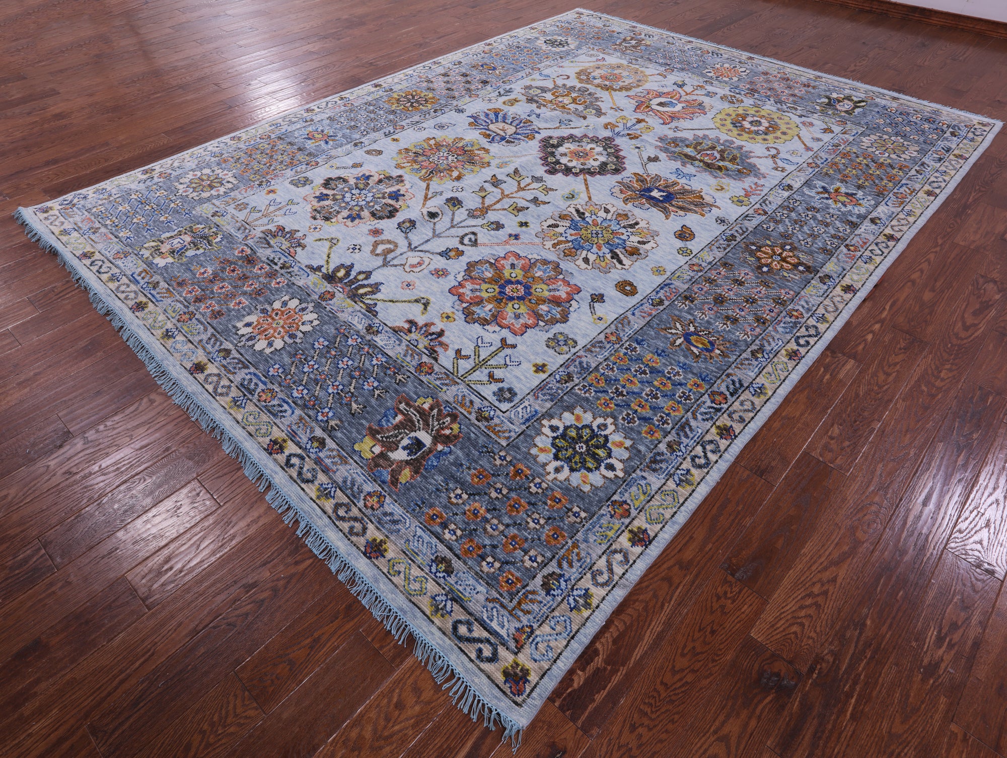 Light Blue Turkish Oushak Handmade Wool Rug - 9' 1" X 12' 2" - Golden Nile