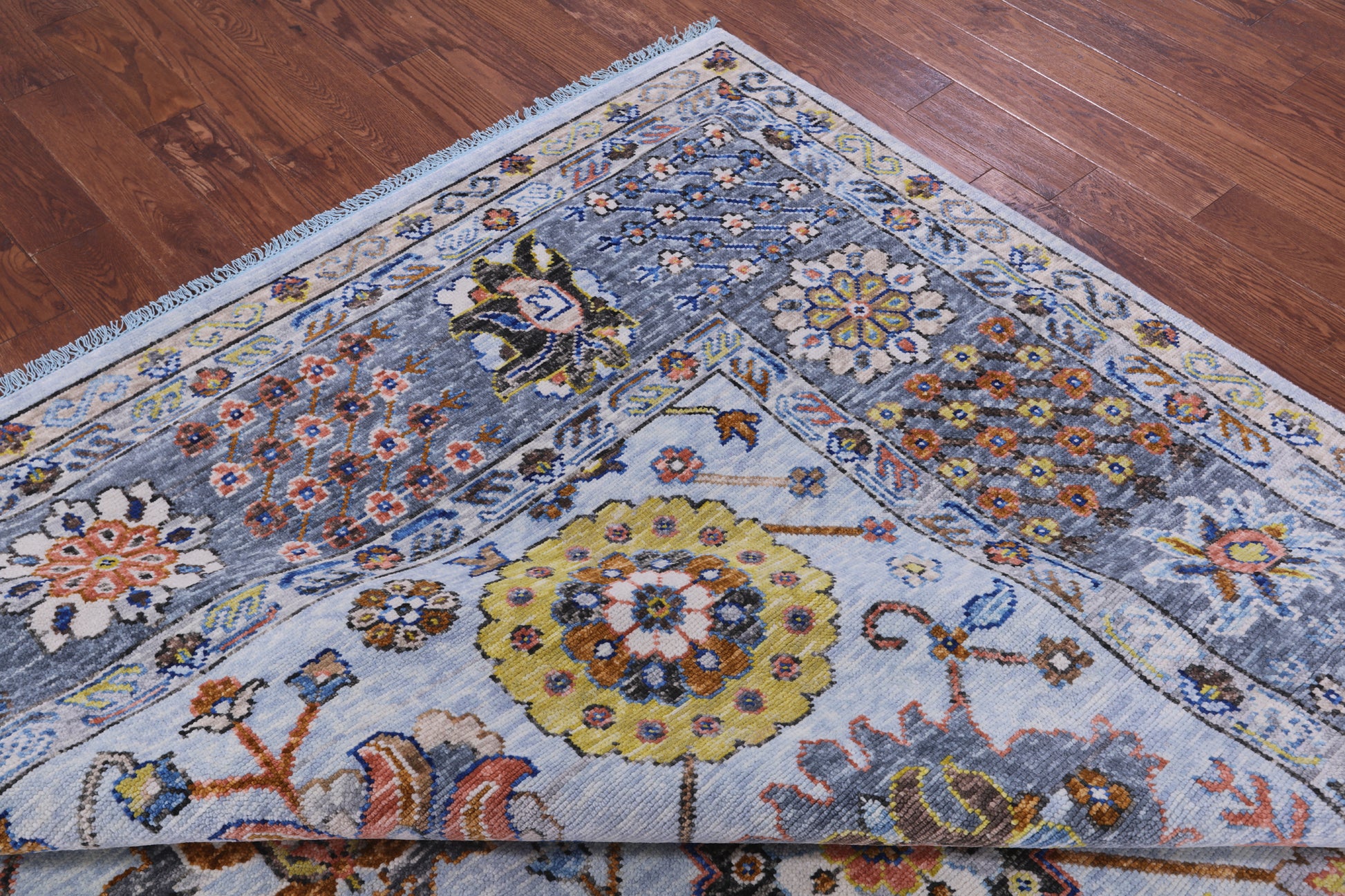 Light Blue Turkish Oushak Handmade Wool Rug - 9' 1" X 12' 2" - Golden Nile