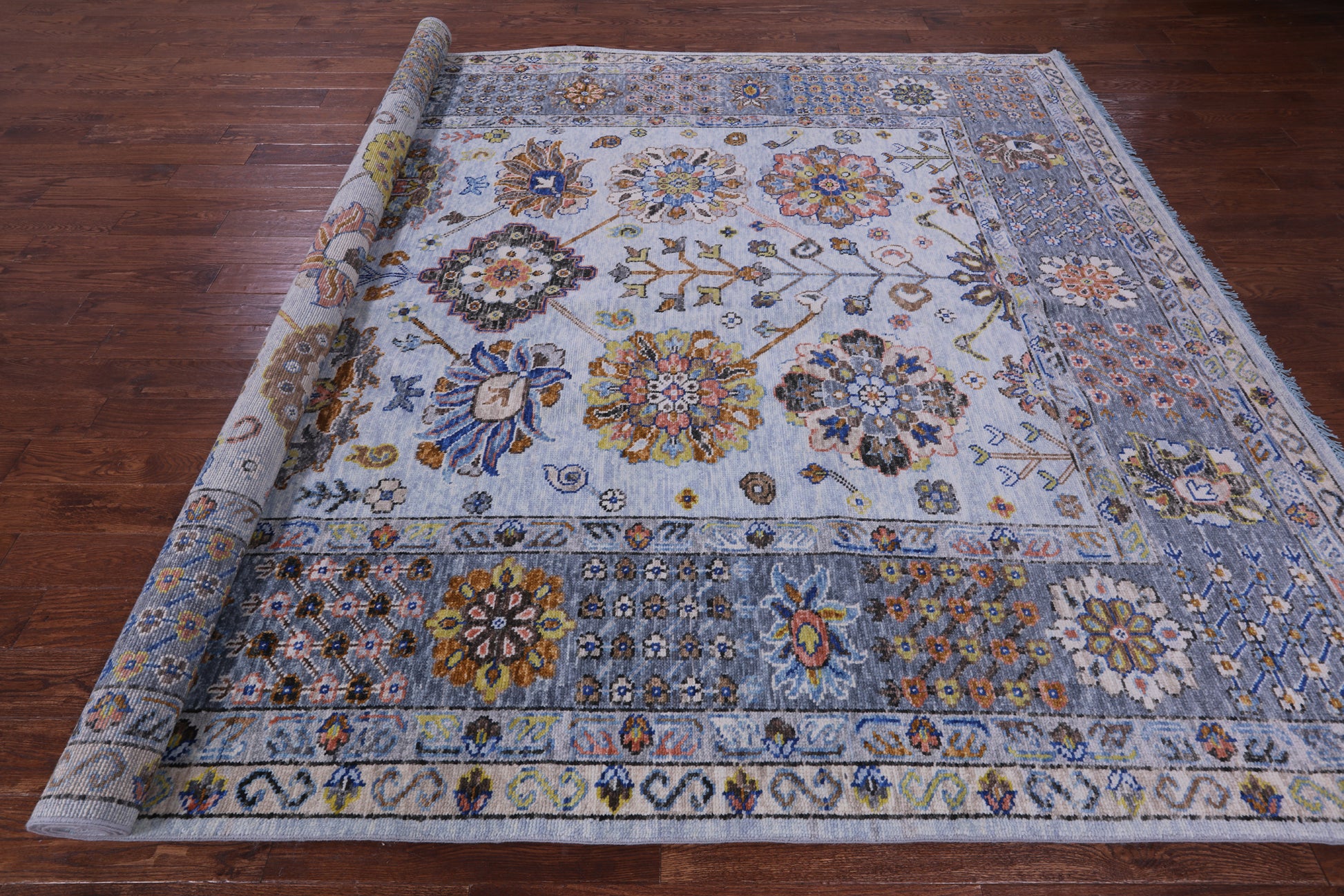 Light Blue Turkish Oushak Handmade Wool Rug - 9' 1" X 12' 2" - Golden Nile