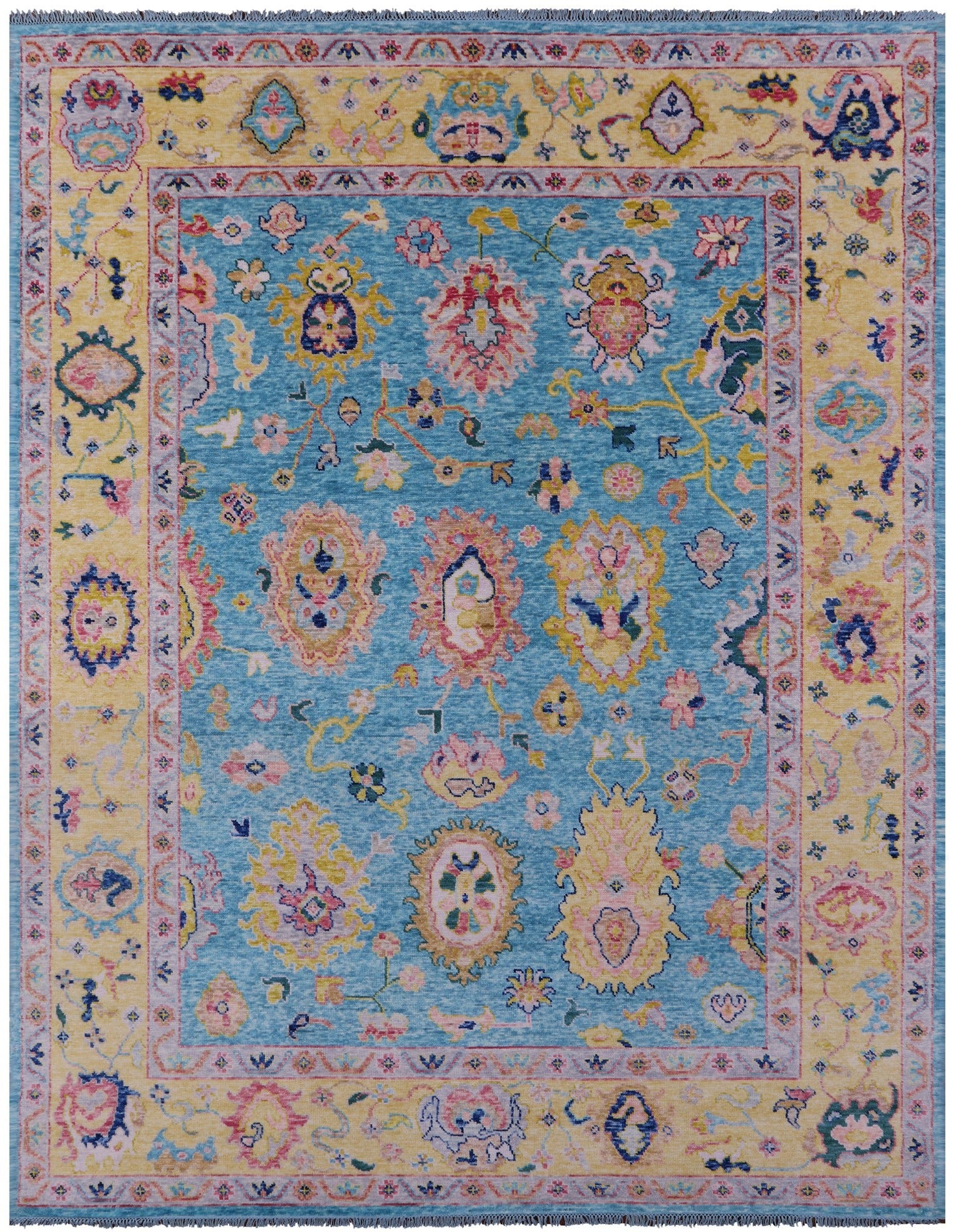 Blue Turkish Oushak Handmade Wool Rug - 9' 1" X 11' 11" - Golden Nile