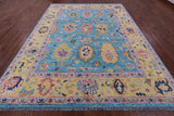 Blue Turkish Oushak Handmade Wool Rug - 9' 1" X 11' 11" - Golden Nile