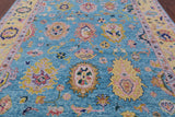 Blue Turkish Oushak Handmade Wool Rug - 9' 1" X 11' 11" - Golden Nile