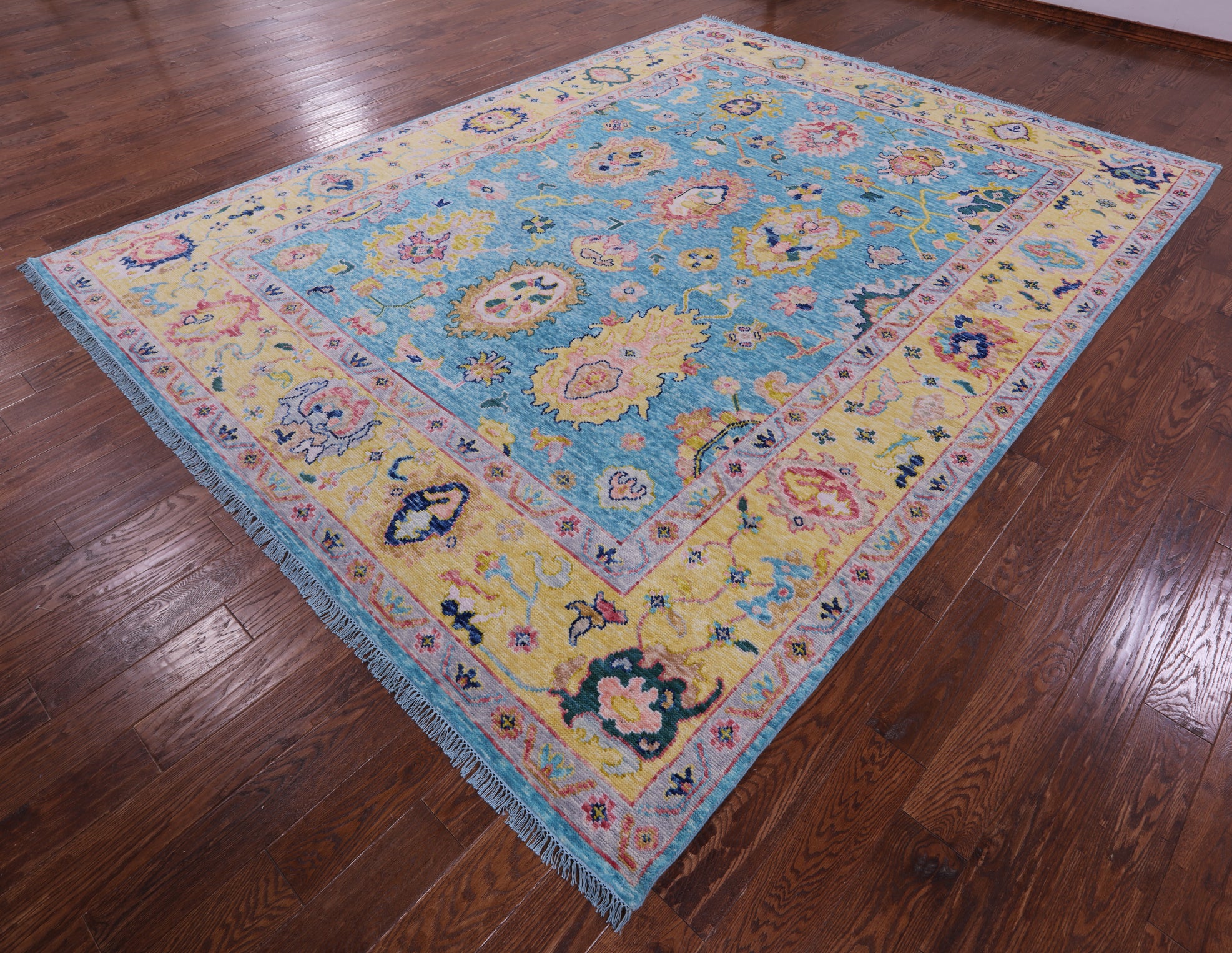 Blue Turkish Oushak Handmade Wool Rug - 9' 1" X 11' 11" - Golden Nile