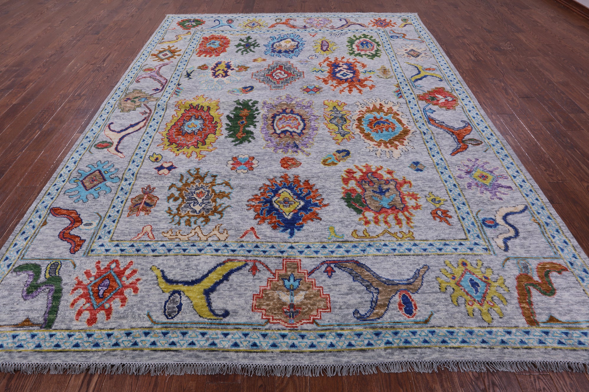 Grey Turkish Oushak Hand Knotted Wool Rug - 9' 3" X 11' 11" - Golden Nile