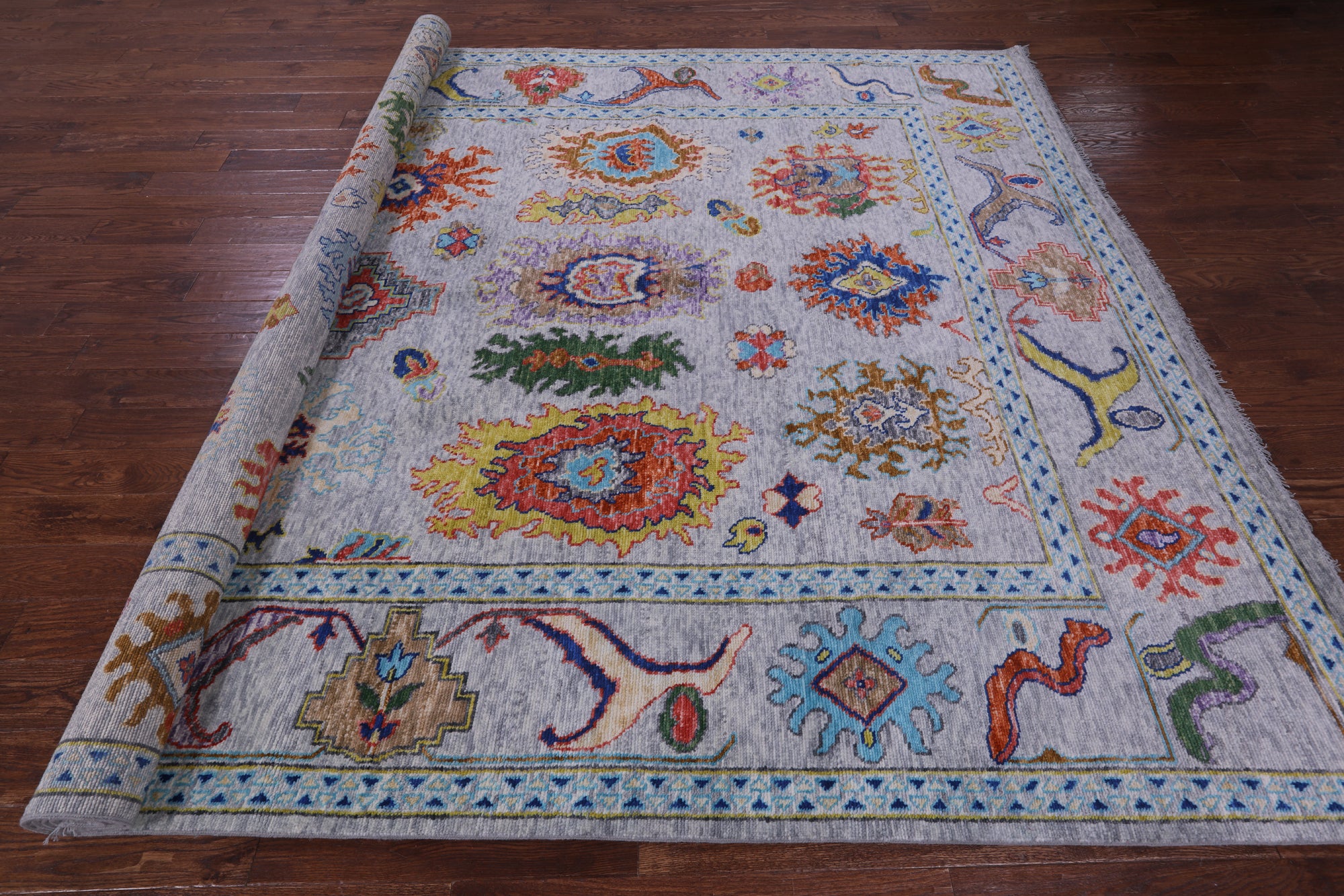 Grey Turkish Oushak Hand Knotted Wool Rug - 9' 3" X 11' 11" - Golden Nile