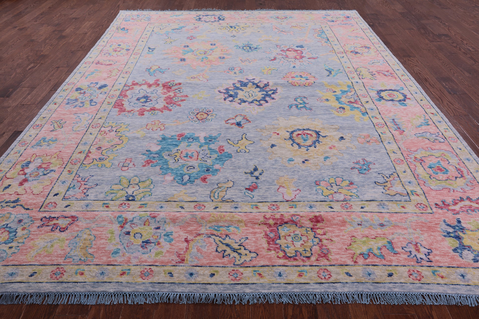 Blue Turkish Oushak Hand Knotted Wool Rug - 9' 3" X 12' 2" - Golden Nile
