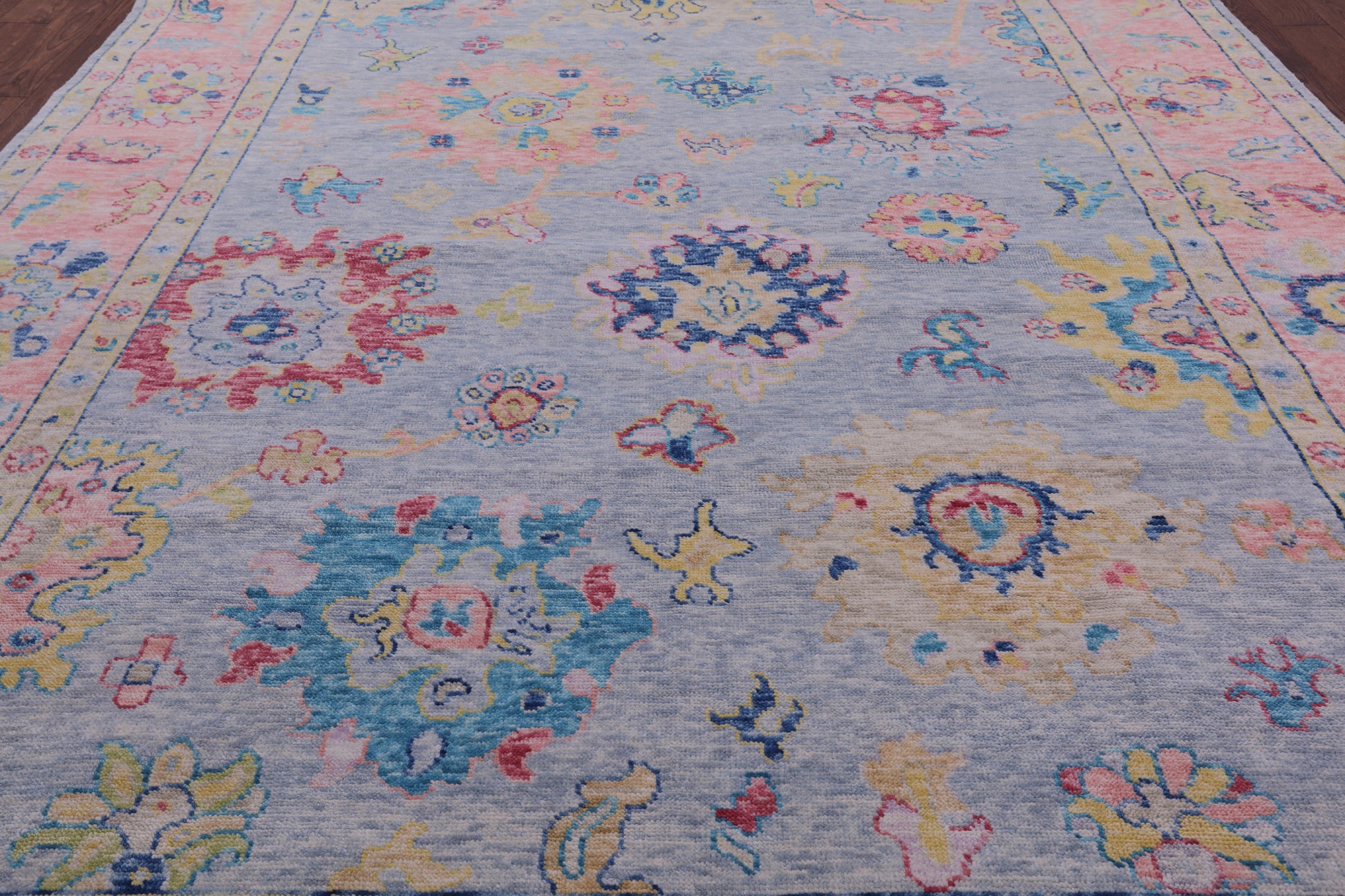 Blue Turkish Oushak Hand Knotted Wool Rug - 9' 3" X 12' 2" - Golden Nile