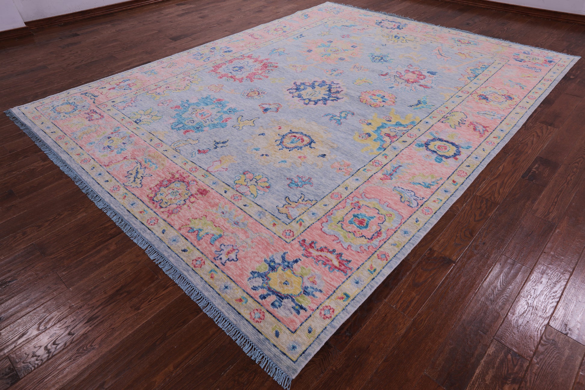 Blue Turkish Oushak Hand Knotted Wool Rug - 9' 3" X 12' 2" - Golden Nile