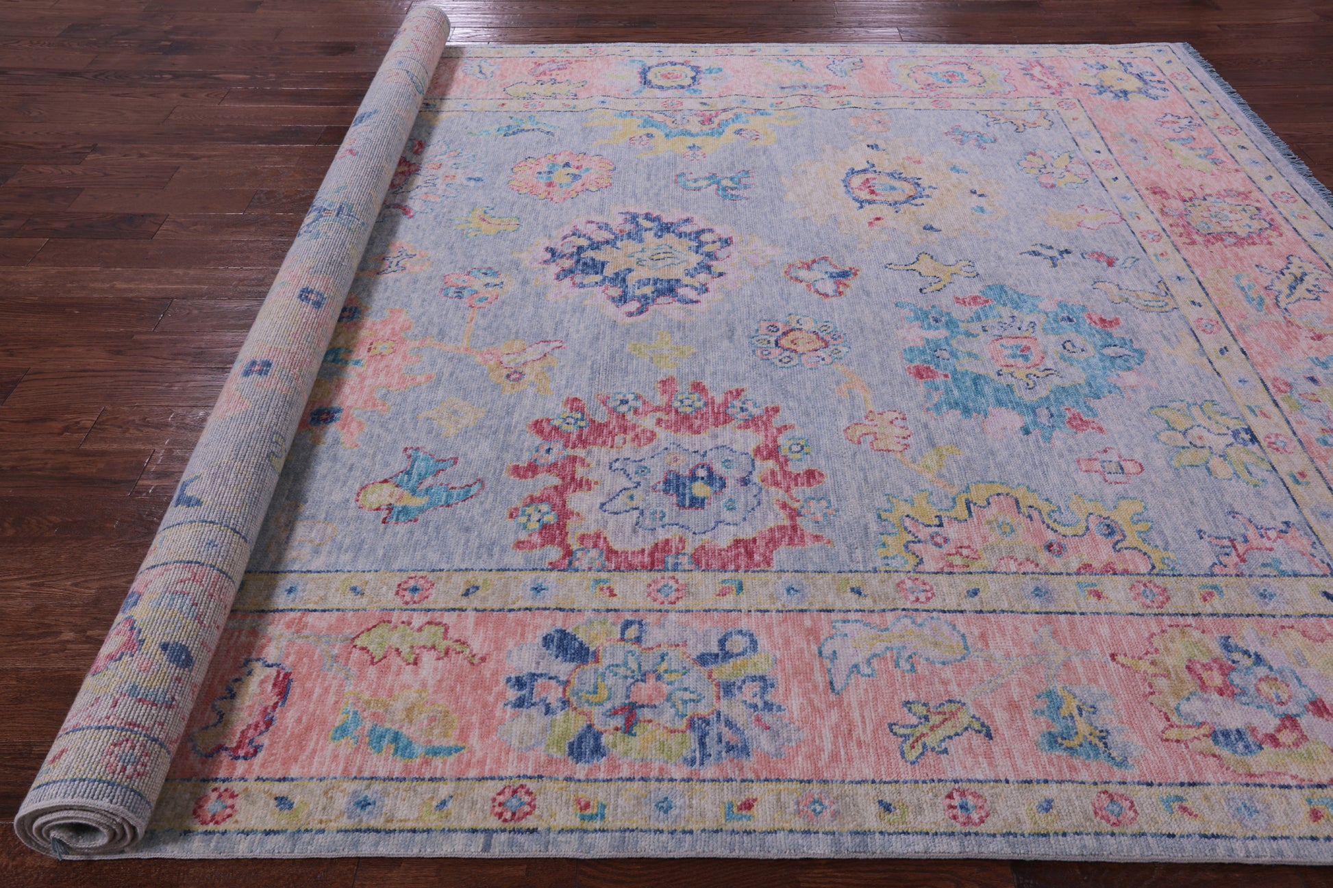 Blue Turkish Oushak Hand Knotted Wool Rug - 9' 3" X 12' 2" - Golden Nile