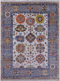 Blue Turkish Oushak Hand Knotted Wool Rug - 9' 1" X 12' 4" - Golden Nile