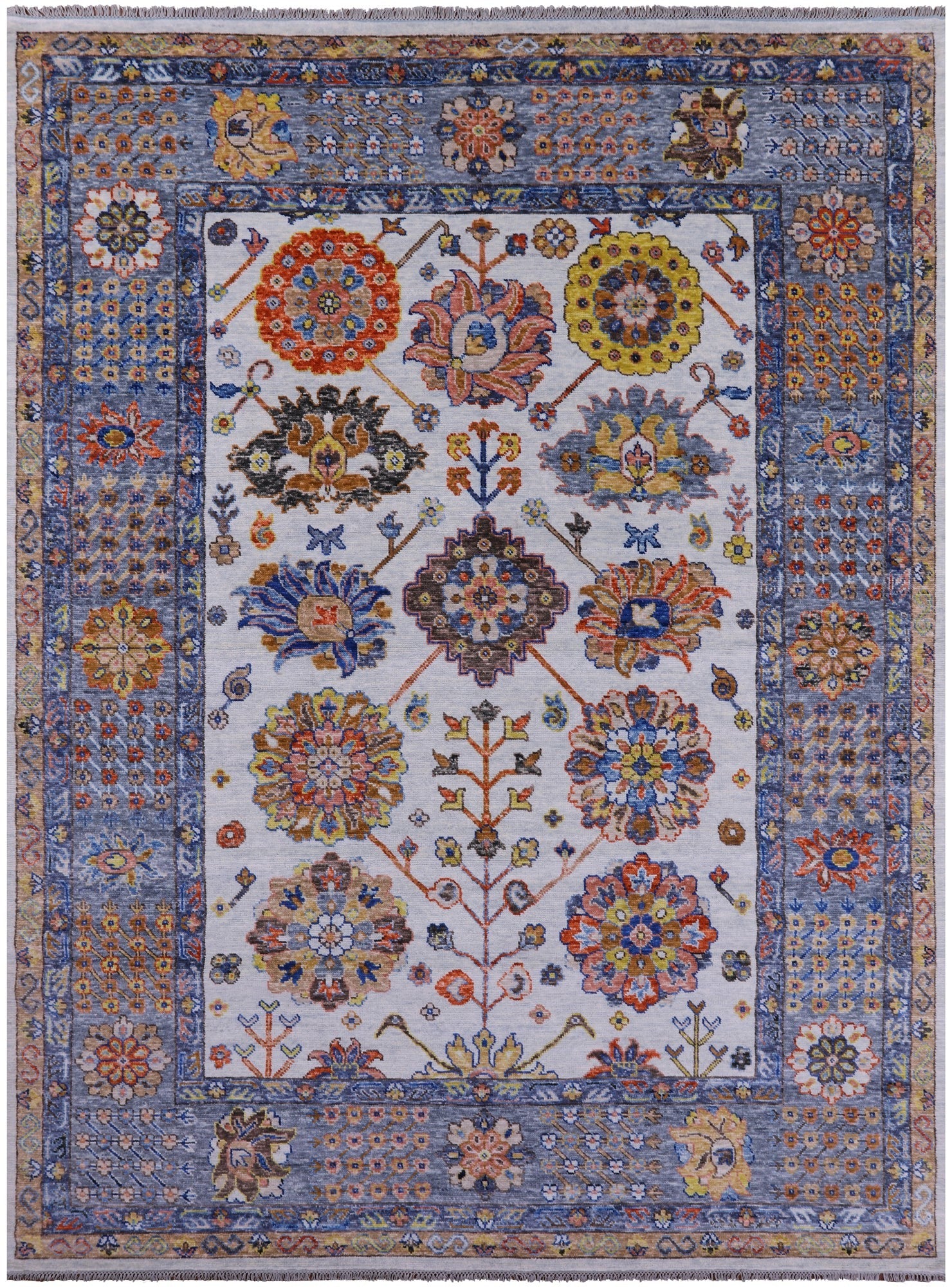 Blue Turkish Oushak Hand Knotted Wool Rug - 9' 1" X 12' 4" - Golden Nile