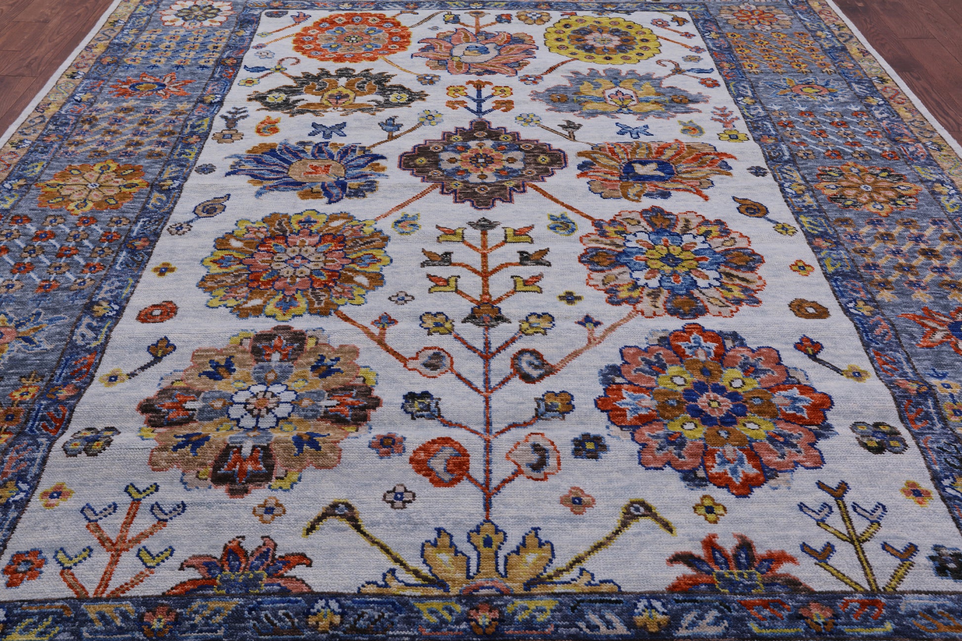 Blue Turkish Oushak Hand Knotted Wool Rug - 9' 1" X 12' 4" - Golden Nile
