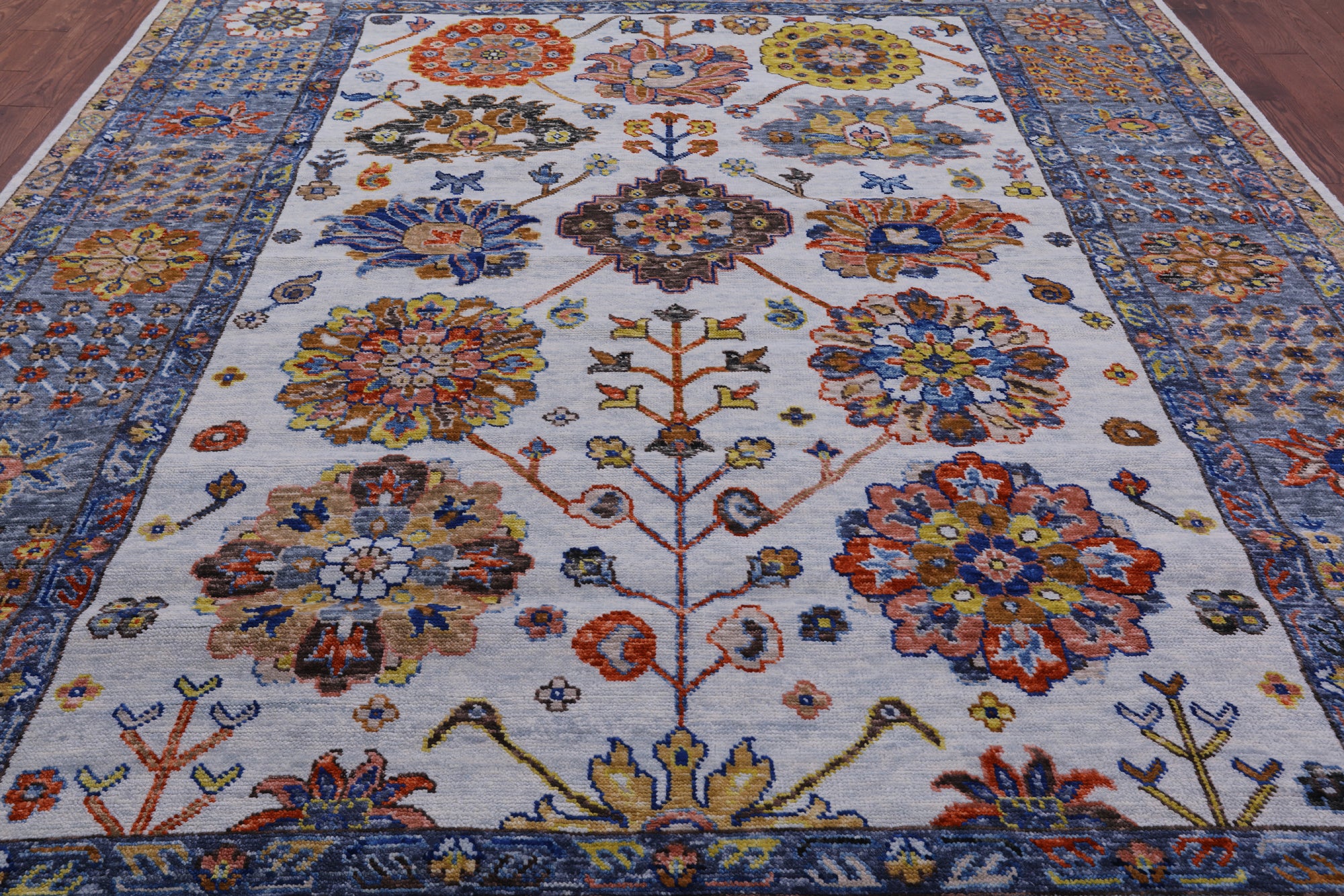 Blue Turkish Oushak Hand Knotted Wool Rug - 9' 1" X 12' 4" - Golden Nile