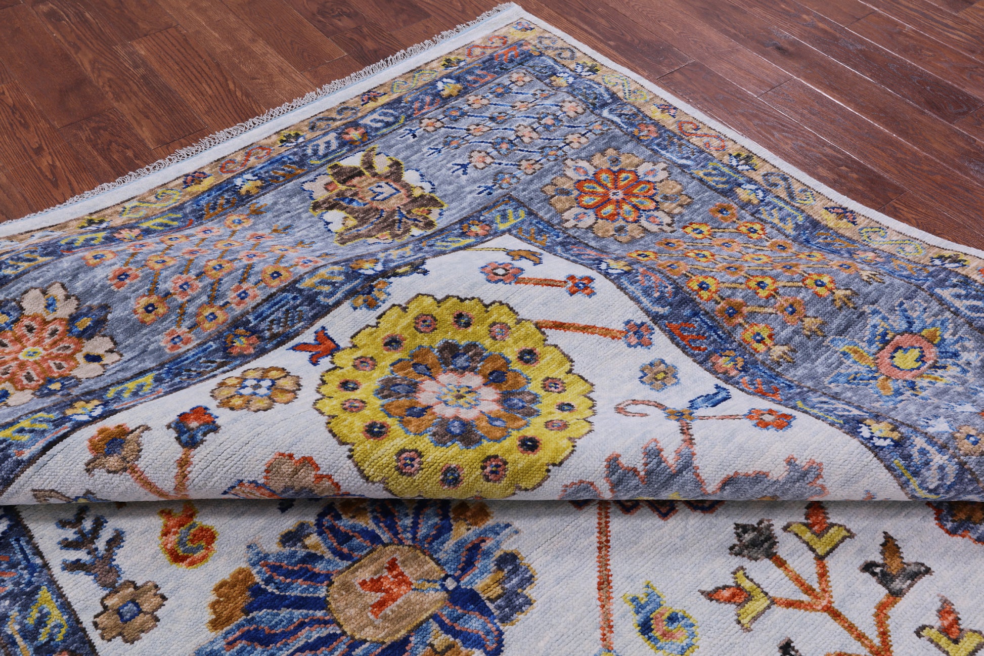 Blue Turkish Oushak Hand Knotted Wool Rug - 9' 1" X 12' 4" - Golden Nile