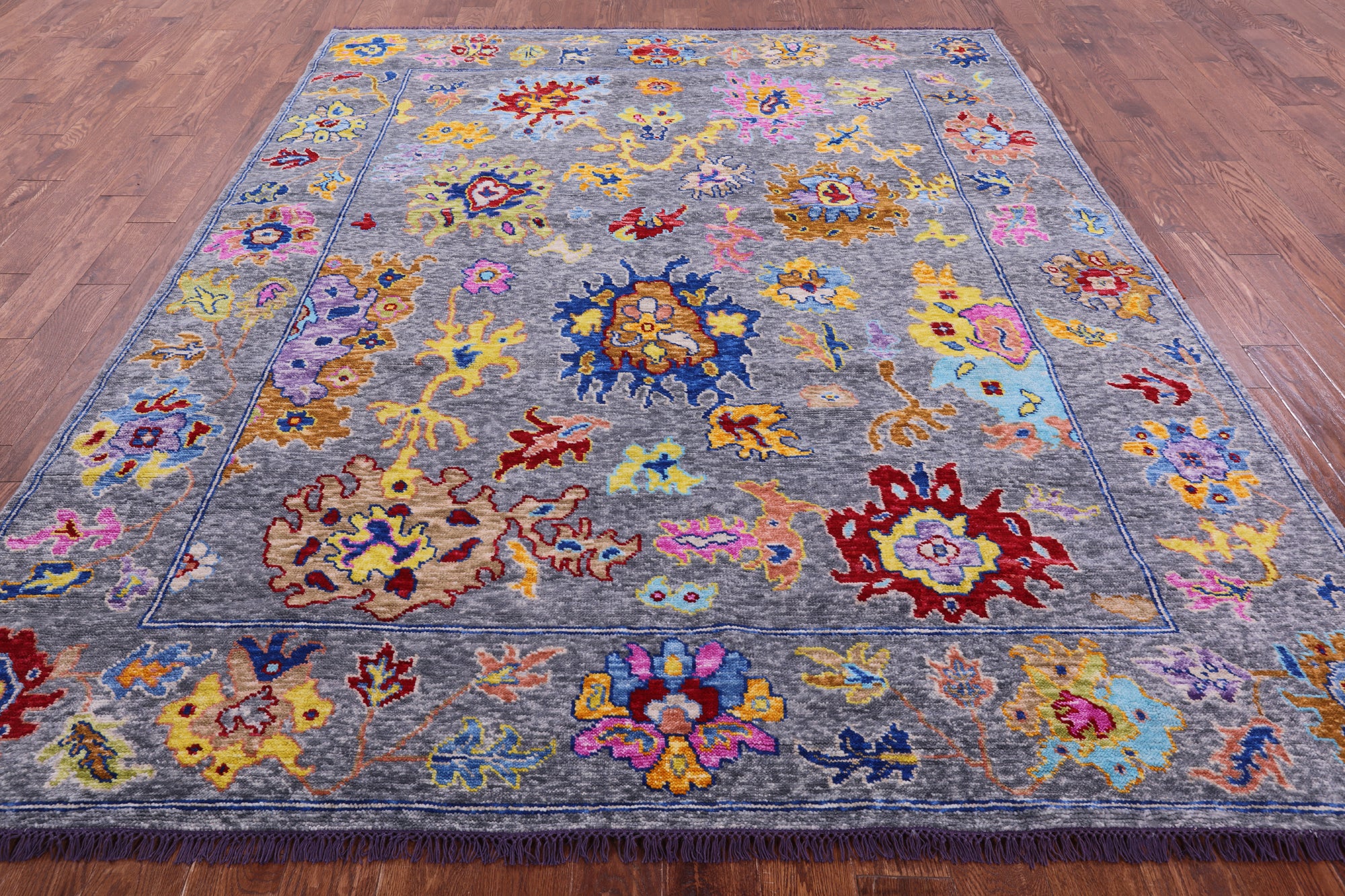 Grey Turkish Oushak Hand Knotted Wool Rug - 7' 11" X 9' 8" - Golden Nile
